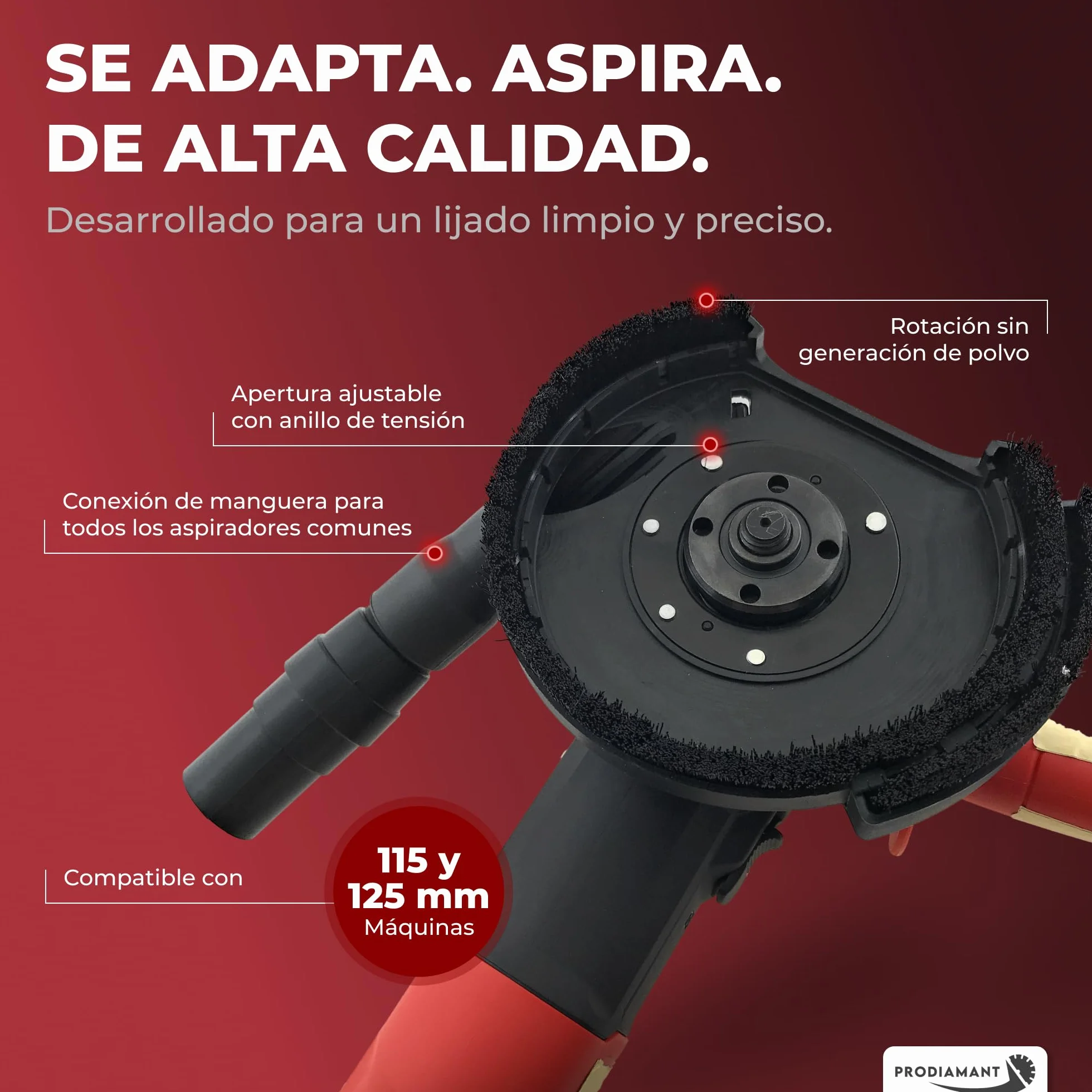 PRODIAMANT capuchón de aspiración para amoladora angular de 125 mm con disco de diamante de 125 mm en juego