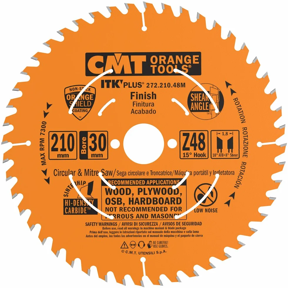 CMT 272.210.48M Sierra Circular itk Plus HW 210x1.8x30(+25) z=48 ATB+Shear, 5 V, Arancio