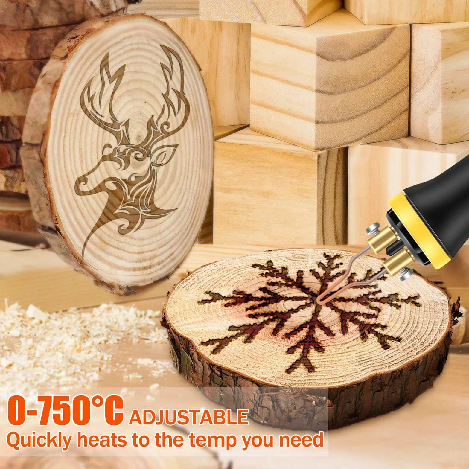 BURNNOVE Máquina de pirograbado 60W, 2 Bolígrafos, 33 Puntas de Alambre de Pirograbado, Doble Puerto, Kit Pirograbador de Madera Control de Temperatura Ajustable para Madera, Cuero, Grabado