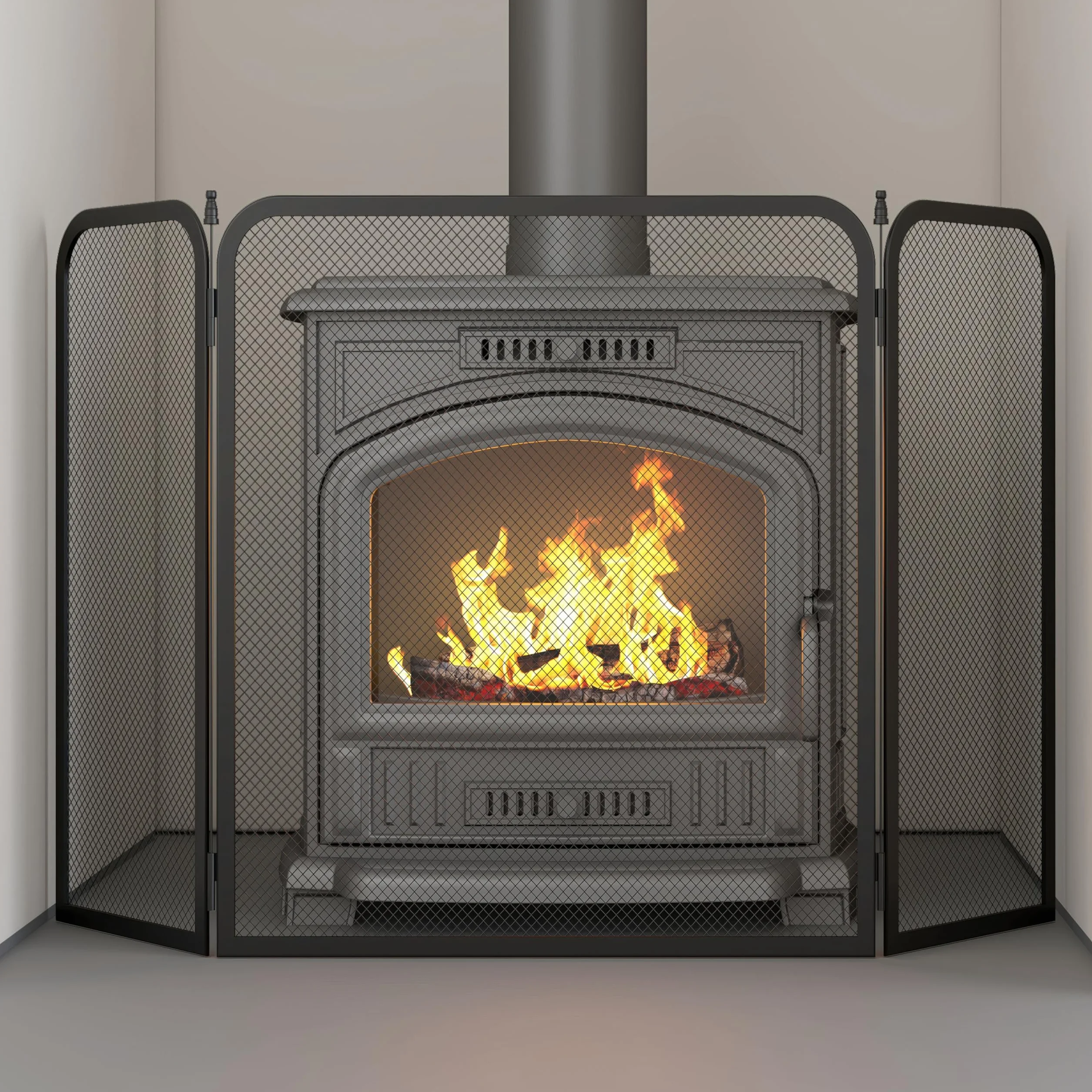 Kinson - Protector de chimenea negro – 96,5 x 53 cm – Protector contra incendios de seguridad para quemadores de leña, quemadores de troncos e incendios abiertos – Protector de seguridad para bebés