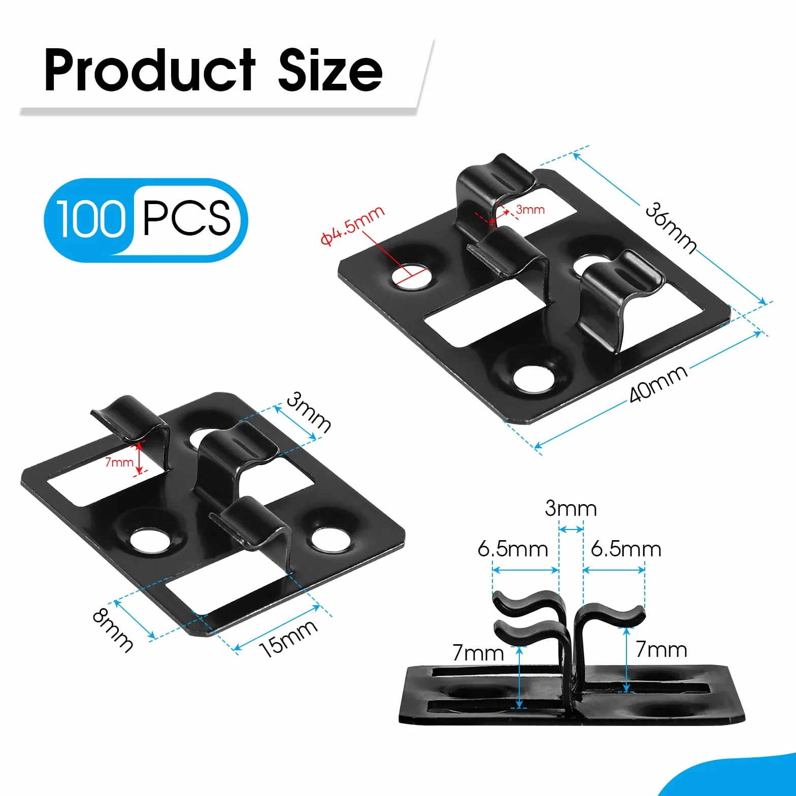 100 unidades Clips para tarimas WPC en acero inoxidable, Clips ocultos, Separadores para fijación de tarimas (Negro, Espacio 3mm, Altura 7mm)