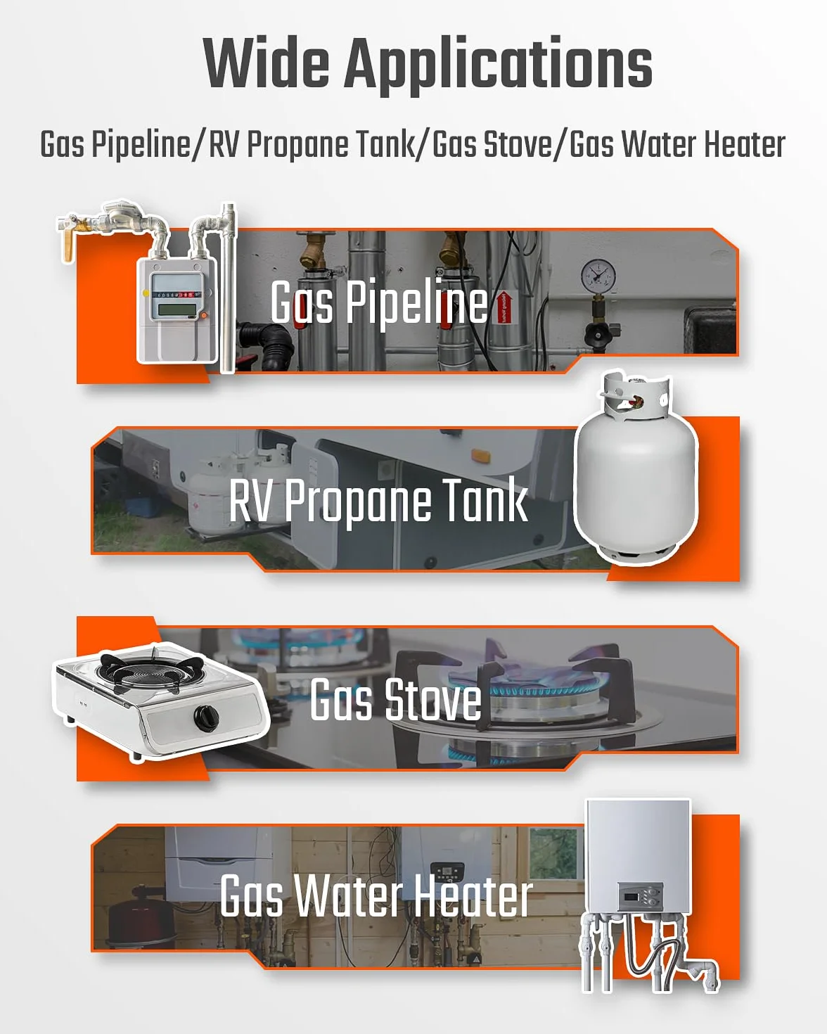 Detector de Gas Natural, TopTes PT299, Detector Portátil con Varilla Extensible para Gases Combustibles como Metano y Propano en el Hogar o Caravana (Incluye 2 Pilas) - Naranja