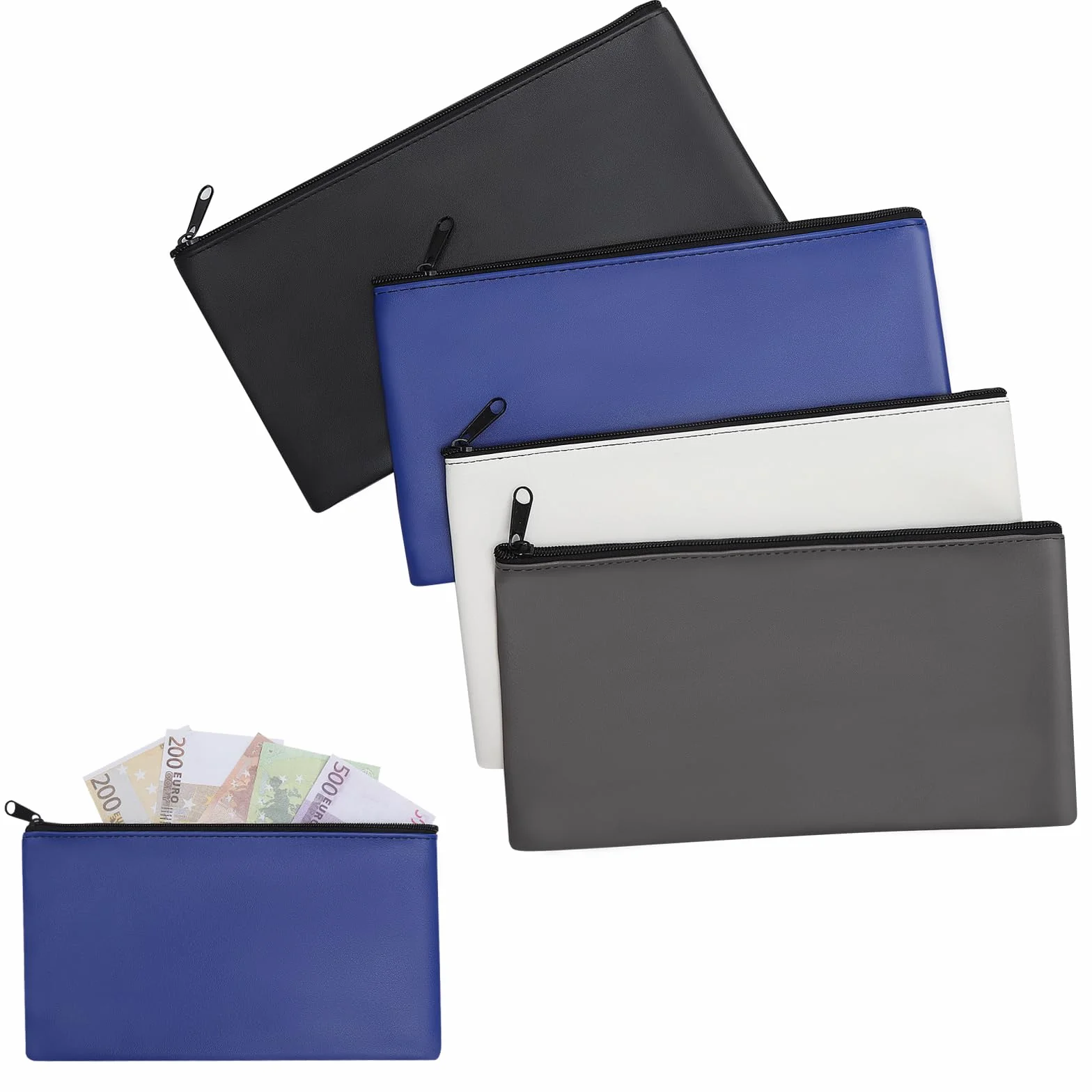 Bolsas Dinero Impermeables PU con Cremallera A5 Set de 4 - Organizador para Dinero Tarjetas Documentos