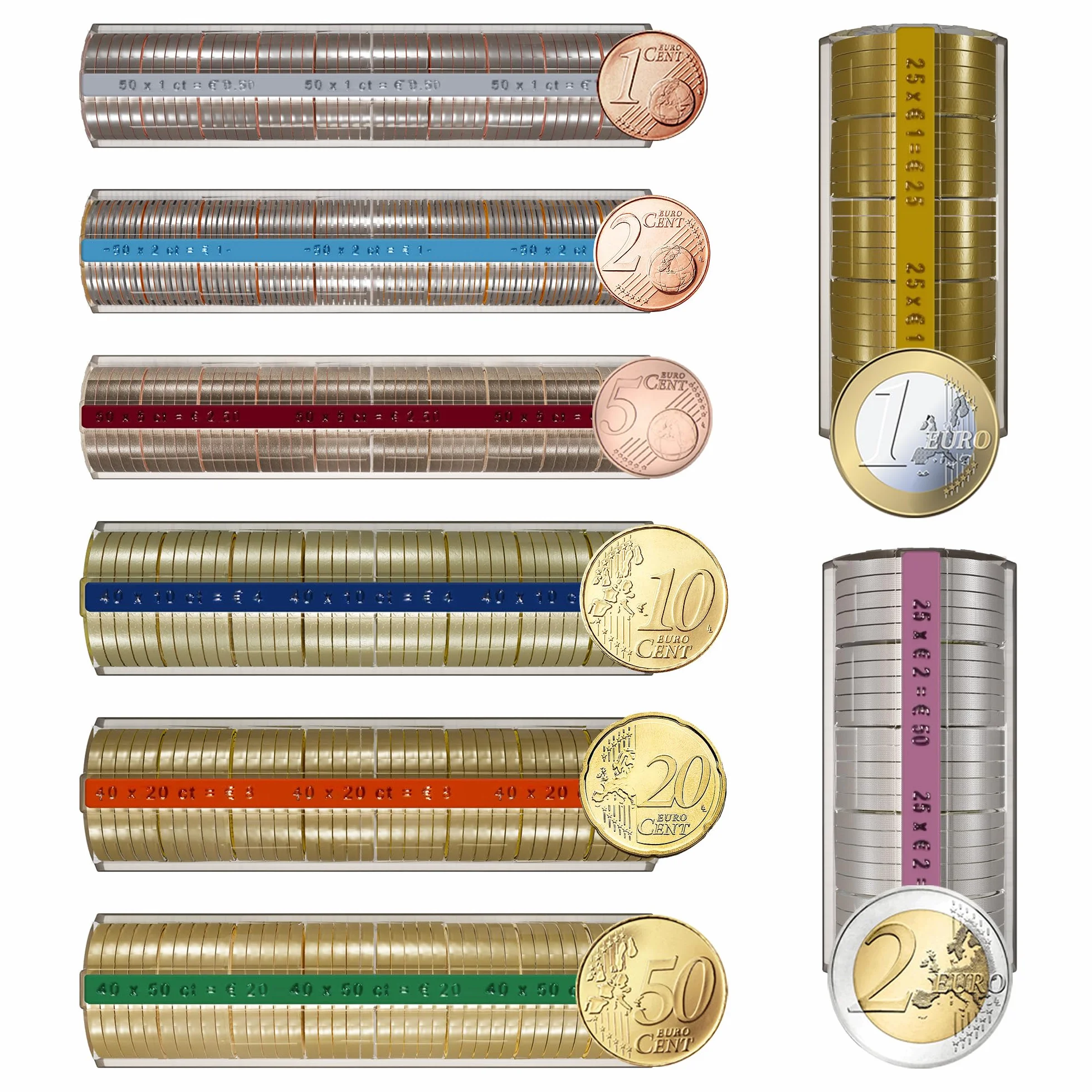 Clasificador de Monedas Pack 120 Cartuchos Porta Monedas Homologados Reforzados para Euros y Céntimos