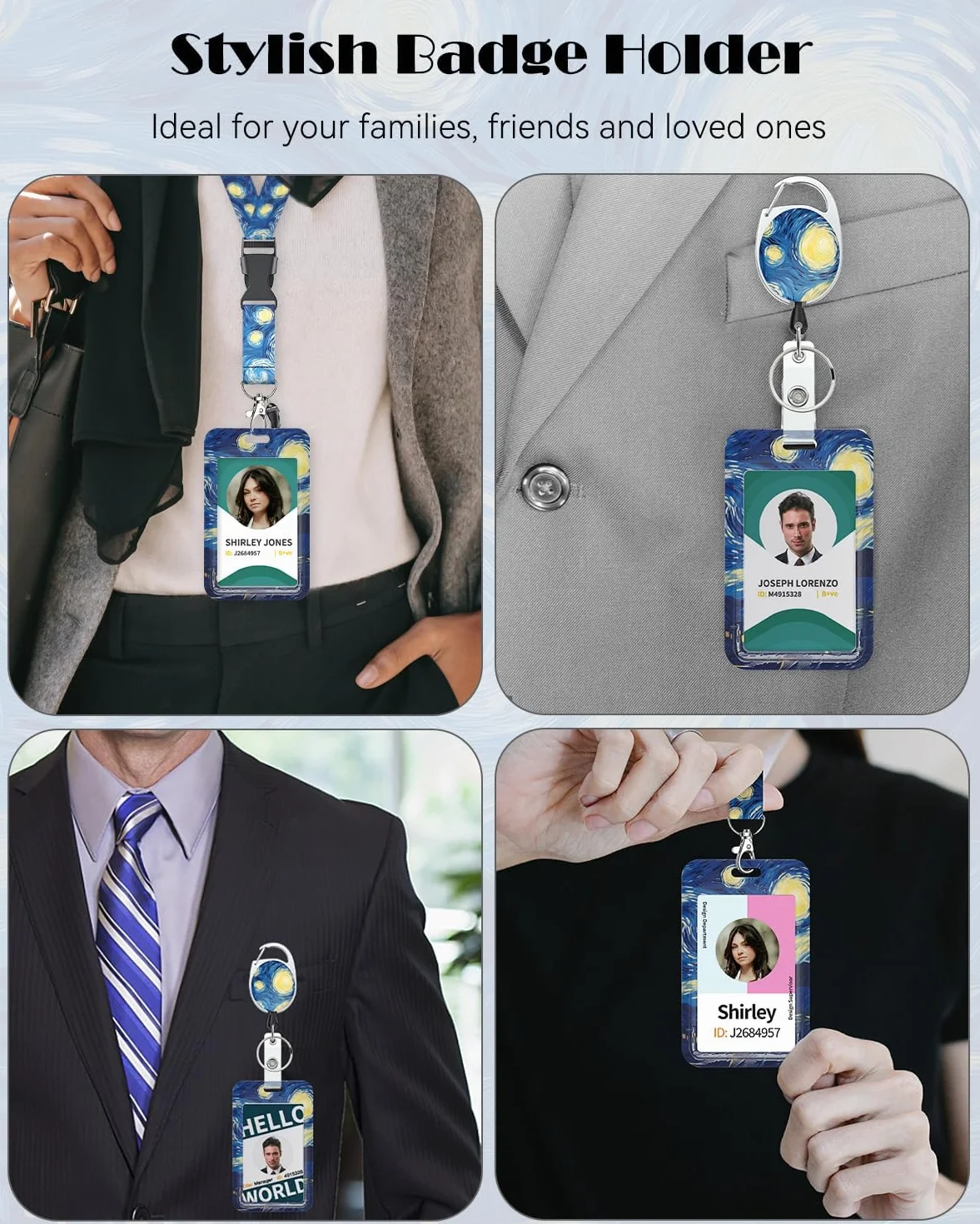 Uniclife Porta Tarjetas Identificativas La Noche estrellada Plástico Retráctil Mosquetón Cordón Desmontable Protector Vertical