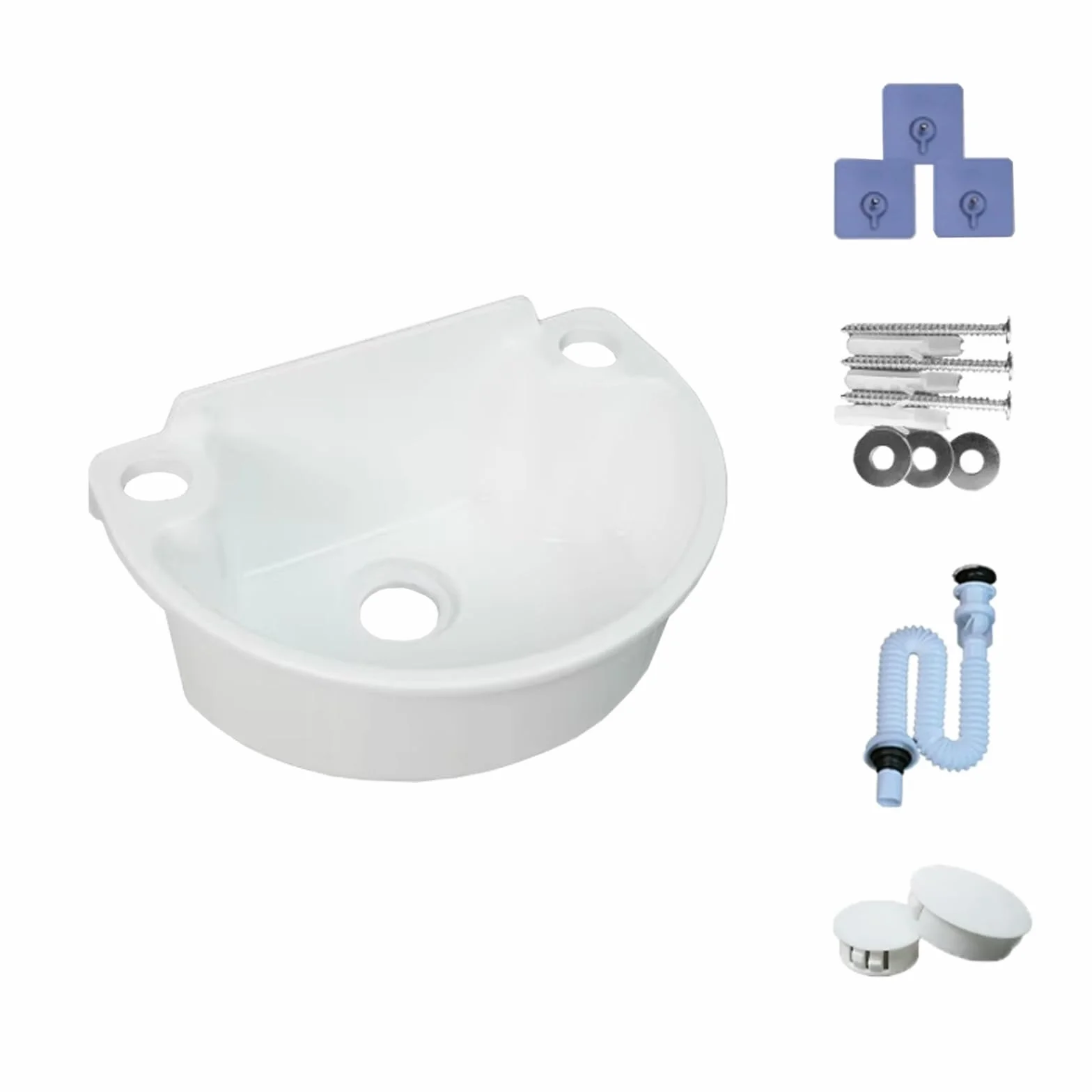Lavabo pequeño, lavamanos de plástico, lavamanos mini, con tubería de agua de cabeza de acero inoxidable, especialmente diseñado para tamaño pequeño, lavabo práctico[Blanco]