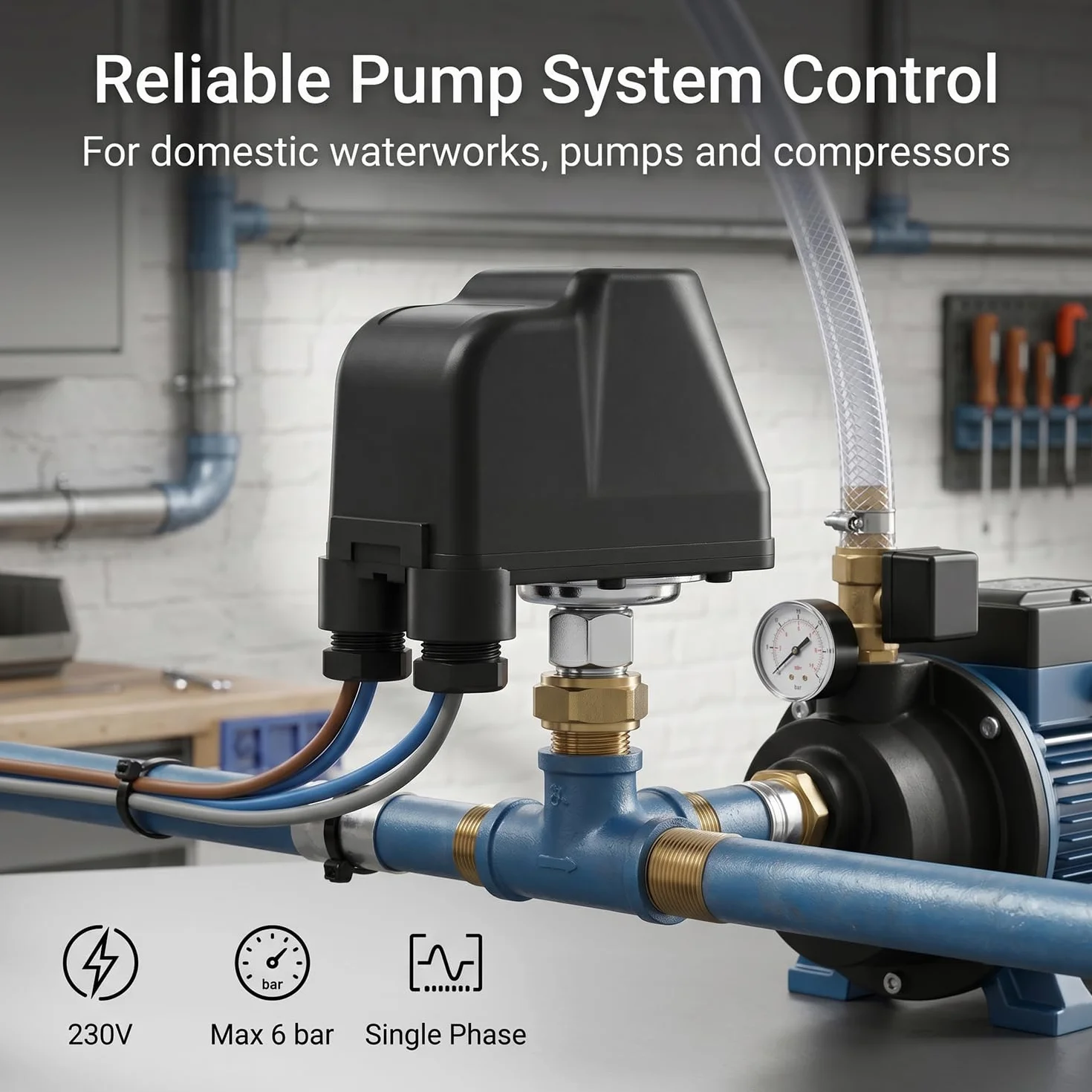 Presostato Bomba Agua 230V Monofásico G1/4" para Jardines