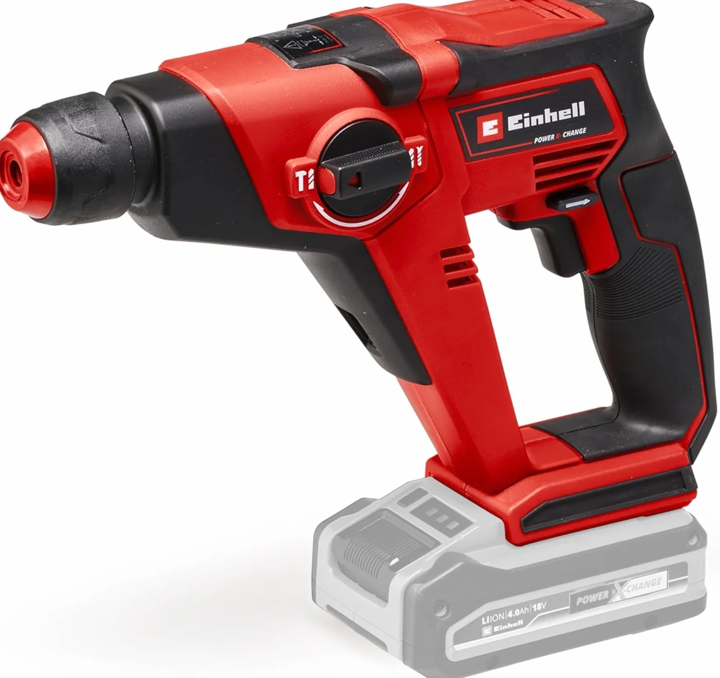 Einhell Martillo perforador con batería TE-HD 18/12 Li - Solo Power X-Change (iones de litio, 18 V, al adaptador de brocas en el envío, 1.3 Joule, SDS +, 12 mm en hormigón), Color Negro/Rojo