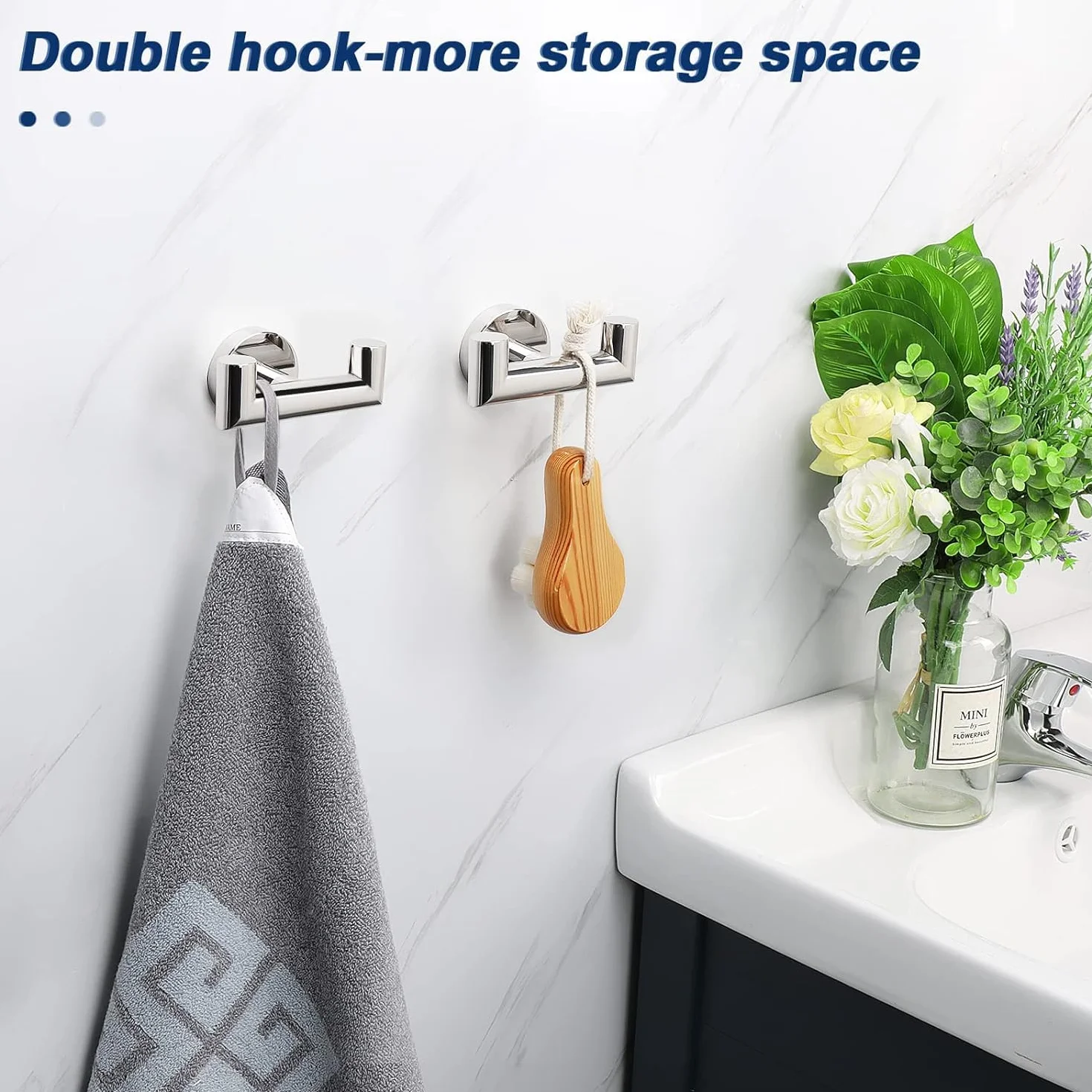 YUET 2 Piezas Ganchos para Pared, Acero Inoxidable, Colgador Toallas, Colgador para Baño Cocina Albornoz Trapos, Toalleros de Gancho de Baño con Tornillo, Montaje en Pared (Plata Pulida)