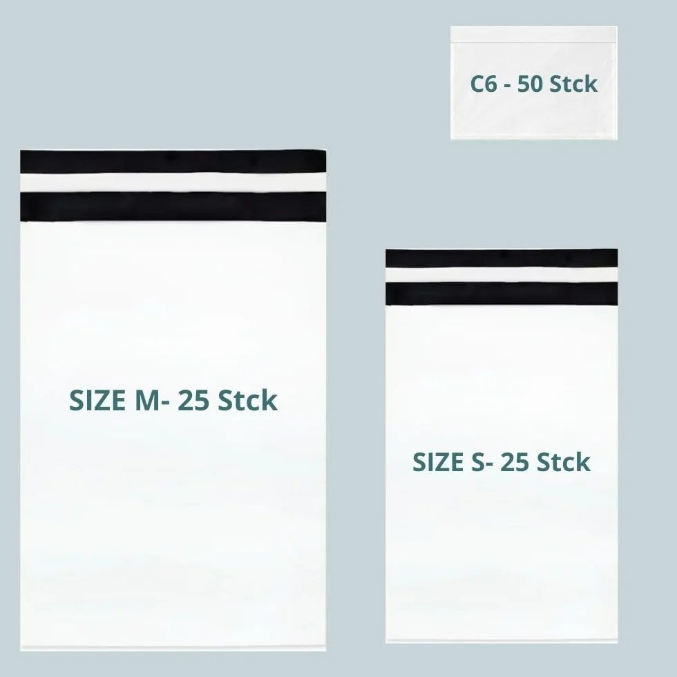 RAGO® Bolsas envio Vinted S-25 unidades I M-25 unidades + albaranes de entrega 50 unidades I Bolsas de envío autoadhesivas y opacas I Bolsas de plástico con cierre