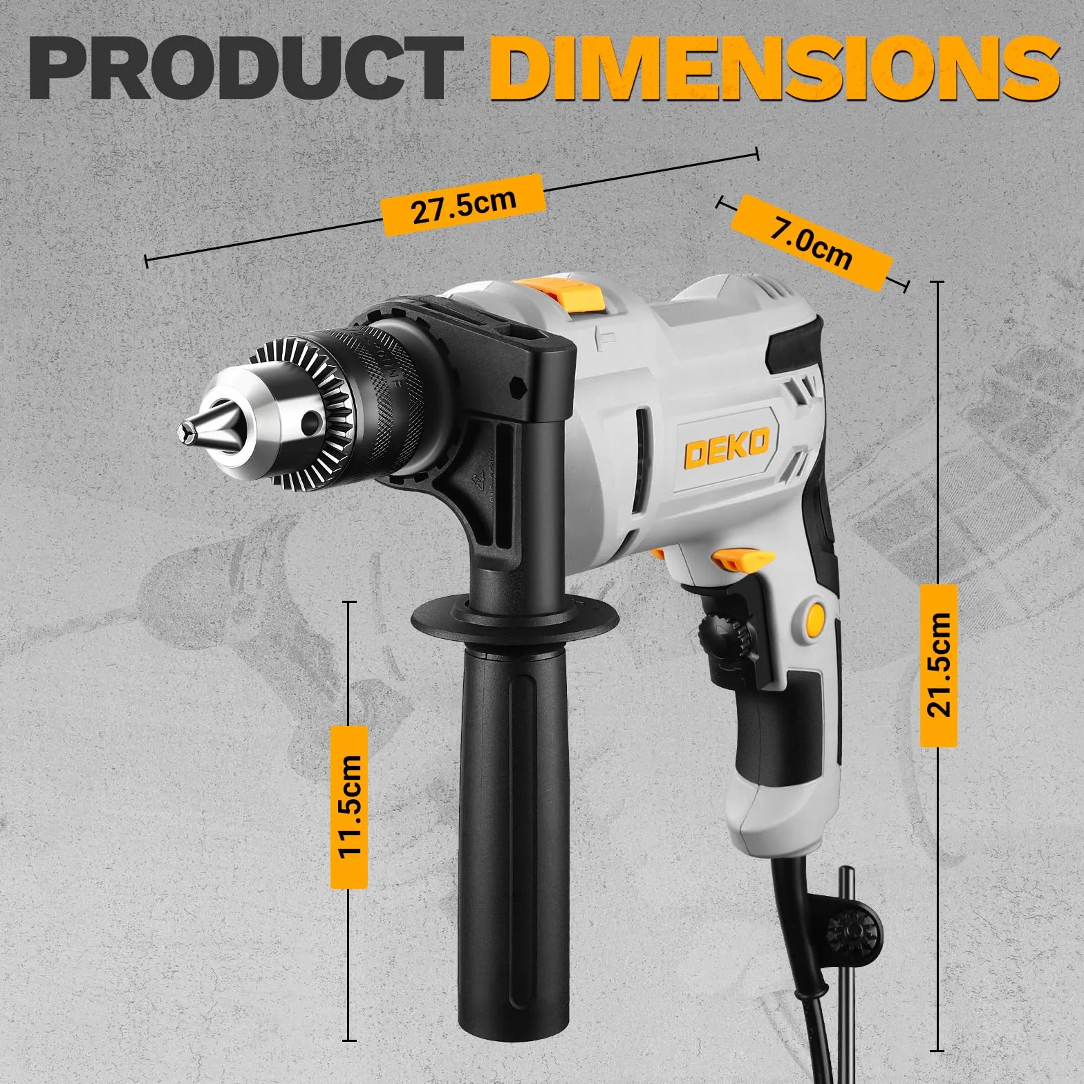 DEKOPRO Taladro Percutor con Cable de 900W: Taladro Percutor de 6 Velocidades, 3000 RPM, Portabrocas de 13 MM, Mango Giratorio de 360°, Incluye 12 Brocas, Apto para Madera, Metal y Hormigón