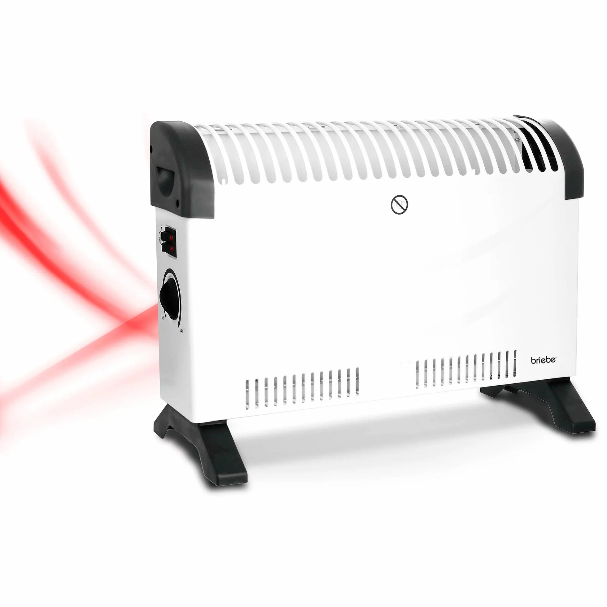 briebe Radiador Convector Eléctrico Aire Caliente, Regulador de Temperatura, Termostato Para Bajo Consumo, Silencioso, Portátil, Asas de Transporte, 3 Niveles Potencia 750W, 1250W, 2000W (Blanco)