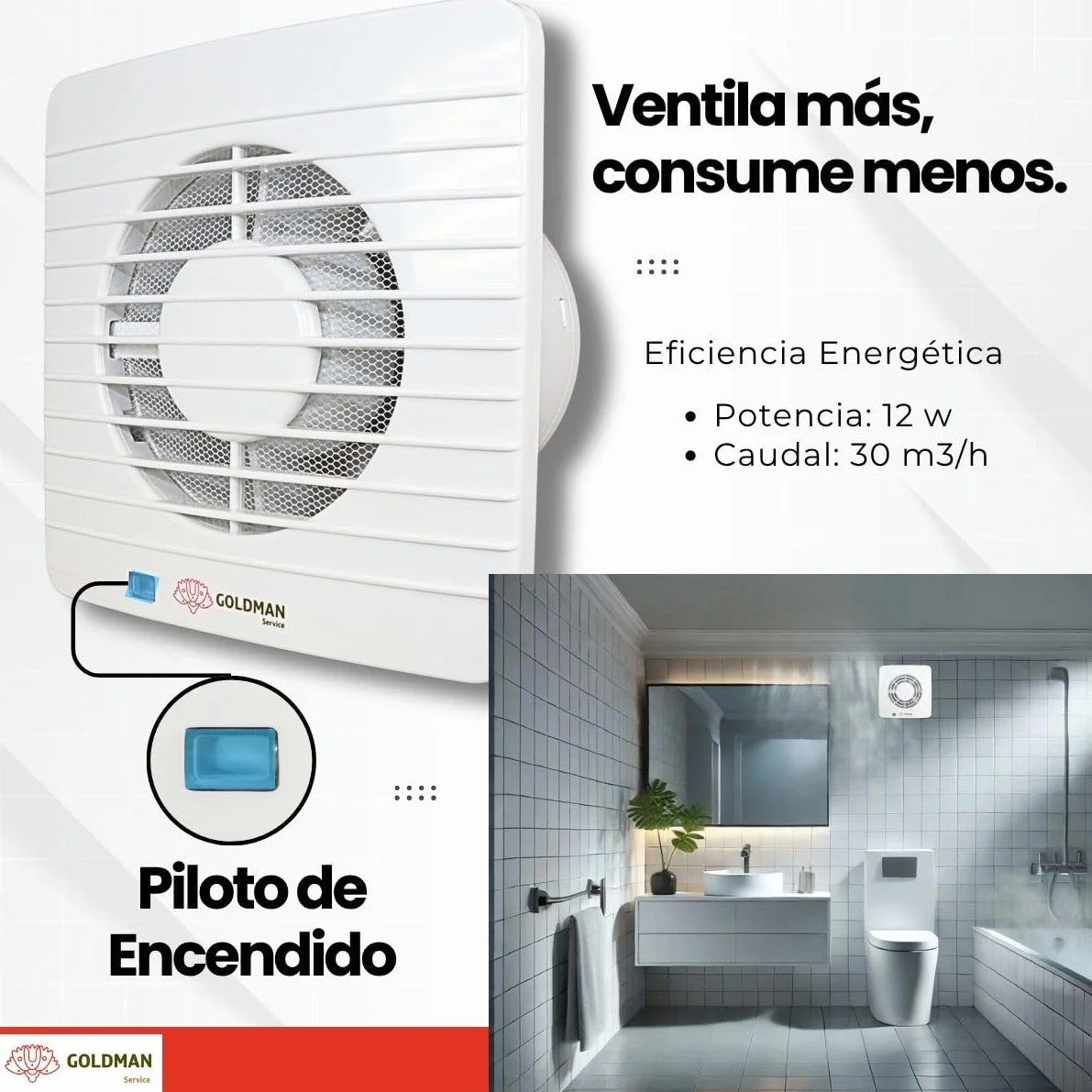 GOLDMAN SERVICE | Extractor de Baño Silencioso con Temporizador Ventilador Extractor de Aire Anti Humedad Olores Válvula Antirretorno y Mosquitera | Diámetro: 100 milímetros 12W