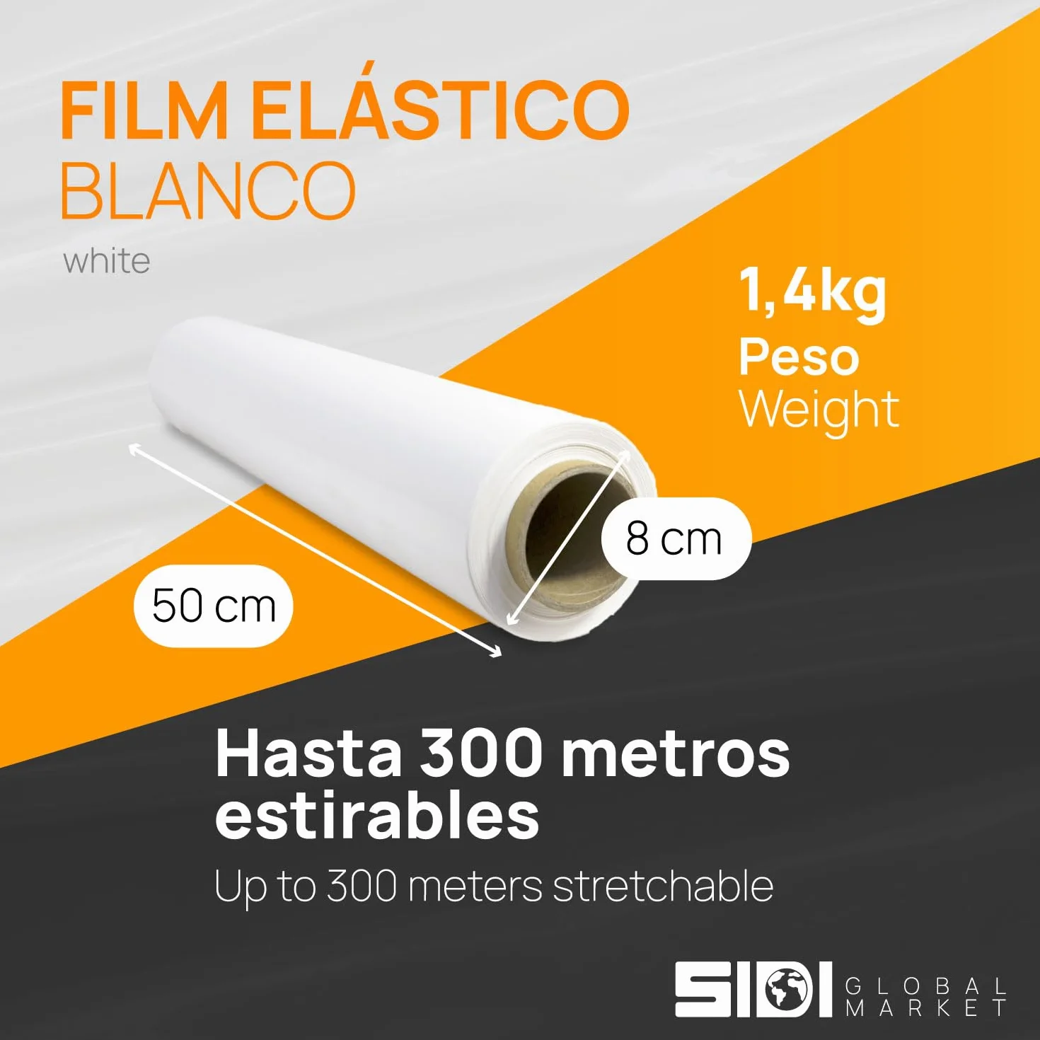 Film Blanco para Embalar, Film, Papel Film, Rollo de Plastico Protector Muebles, Cajas Mudanza, Plastico Cubretodo 50 x 110 m estirables - SIDI (1 und, Blanco)