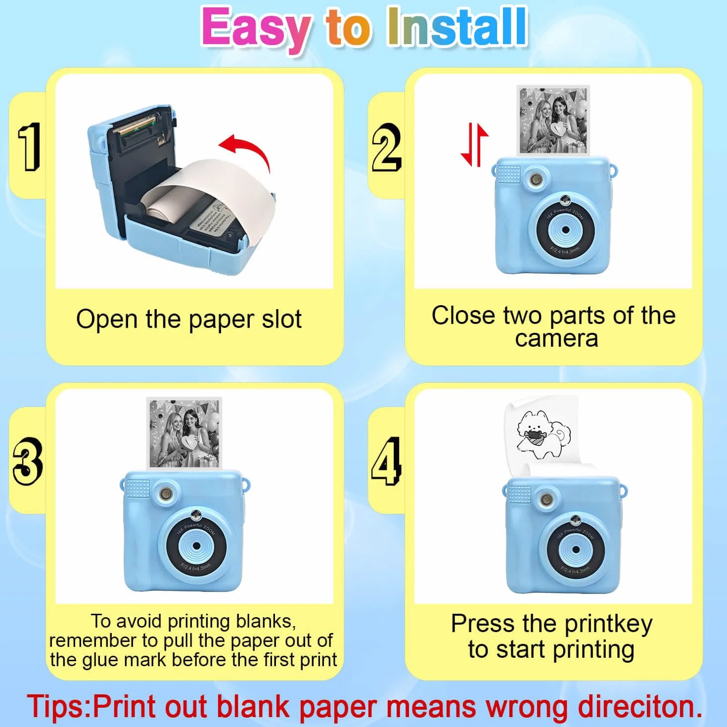 18 rollos de papel de repuesto para cámara para niños, compatible con la mayoría de cámaras de impresión instantánea para niños (2.25 x 1 pulgada)