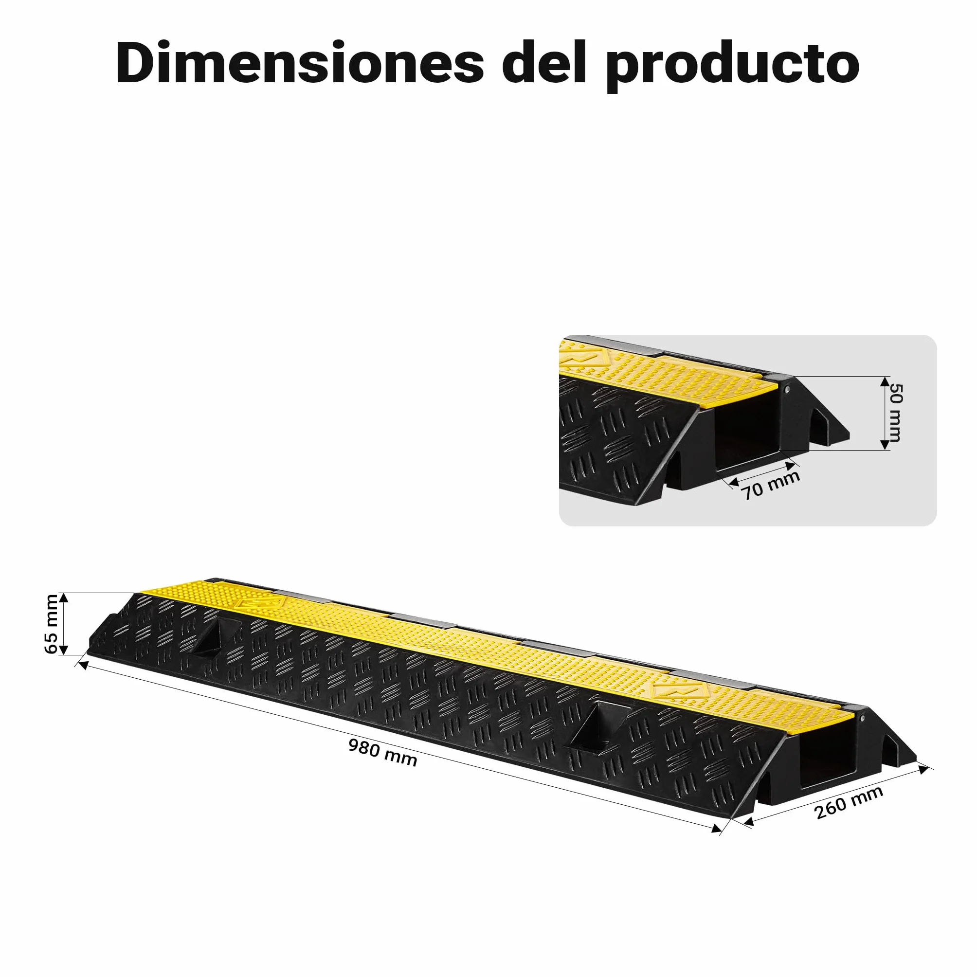 Rampa para Cables 98 x 26 x 6.5 cm, Canal Pasacables 15 t, Protección Vehículos 30 km/h, PP y Goma
