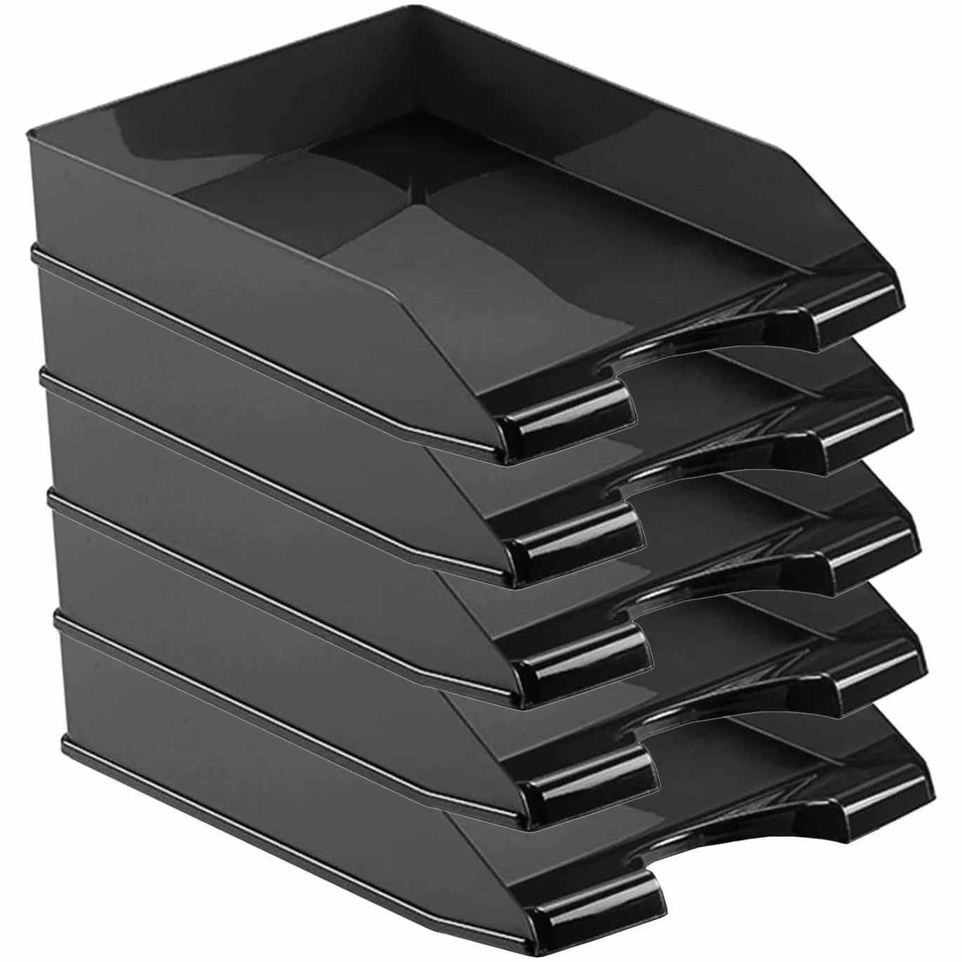 Pack de 5 Bandejas de Oficina Apilable Plástico Organizador Documentos A4 Negro 6,5 x 25,5 x 35 cm