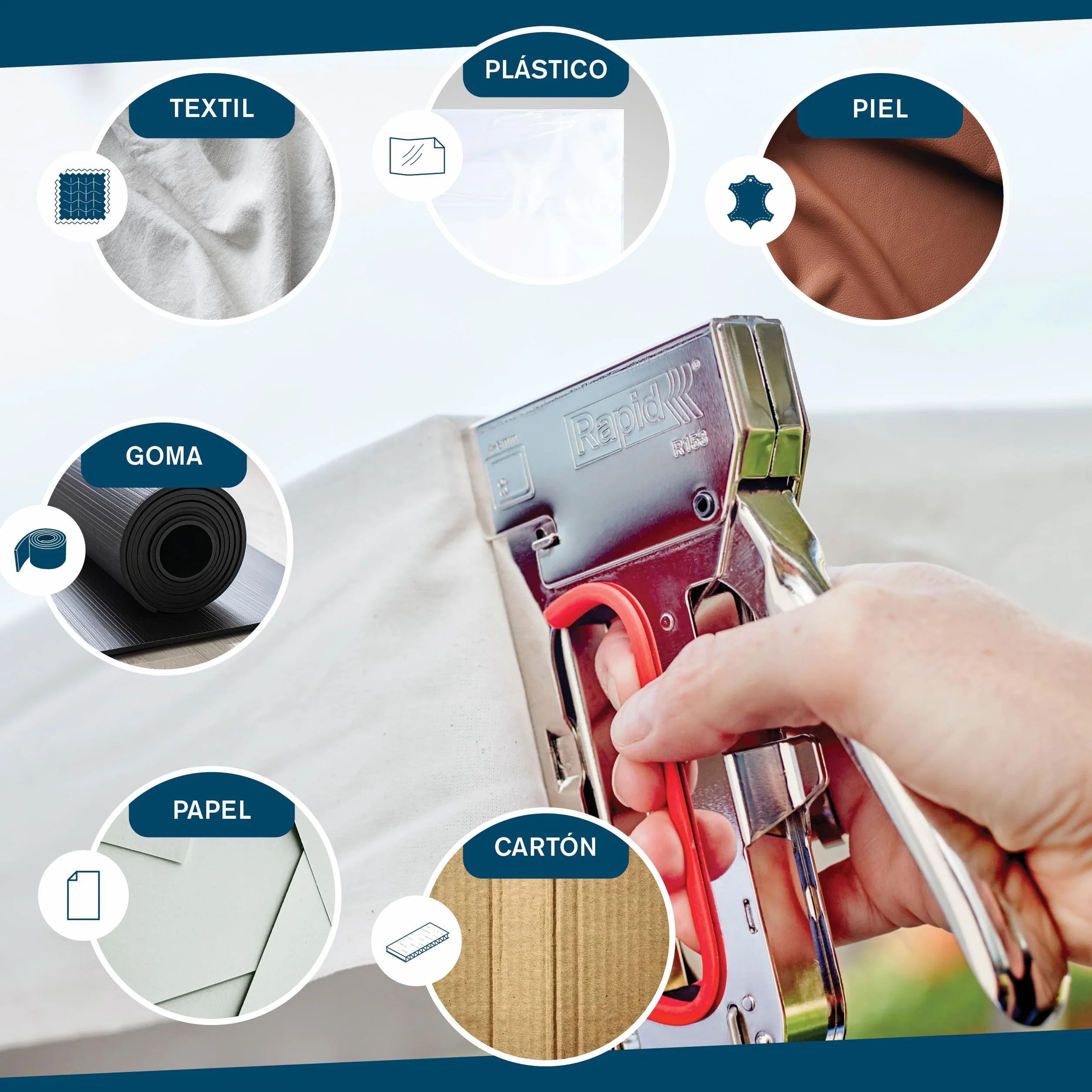 Rapid Grapadora Profesional Manual R153 PRO para Grapas No. 53, Grapadora para Tapicería con Empuñadura Ergonómica, 100% Acero, Sencillo Sistema de Carga, Fabricada en Suecia (5001665)
