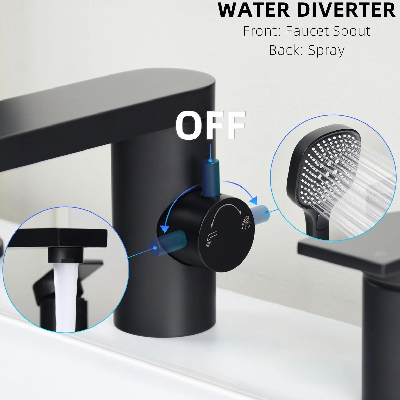 PHASAT Grifo Bañera 3 Orificios Mezclador Latón Negro Mate PTBB20E