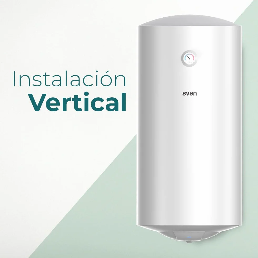 Svan Termo Eléctrico Vertical 100 Litros ST1001. Instalación Vertical, 1500W, Incluye Kit de Montaje, Resistencia de Acero inoxidable, Blanco, Eficiencia Energética Clase C