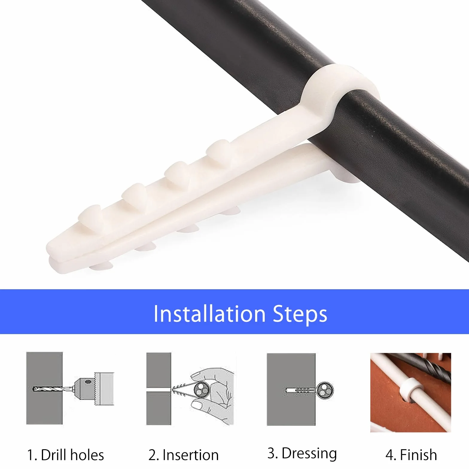 100 Abrazadera para Cable Redondo Clips de Material Plástico Blando para Cableado 6mm x 20mm Fácil de Instalar Terminal de tacos de cable redondo tipo U para cables unidades de trabillas