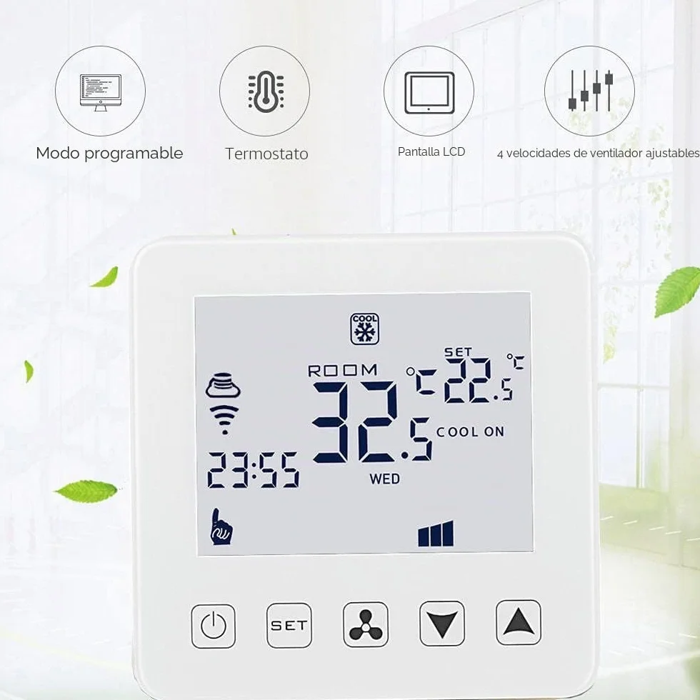 Termostato Aire Acondicionado Inteligente WiFi Unidad de Bobina de Ventilador Termostato para refrigeración Calefacción Pantalla táctil LED, Compatible con Amazon Alexa, Smart Life App