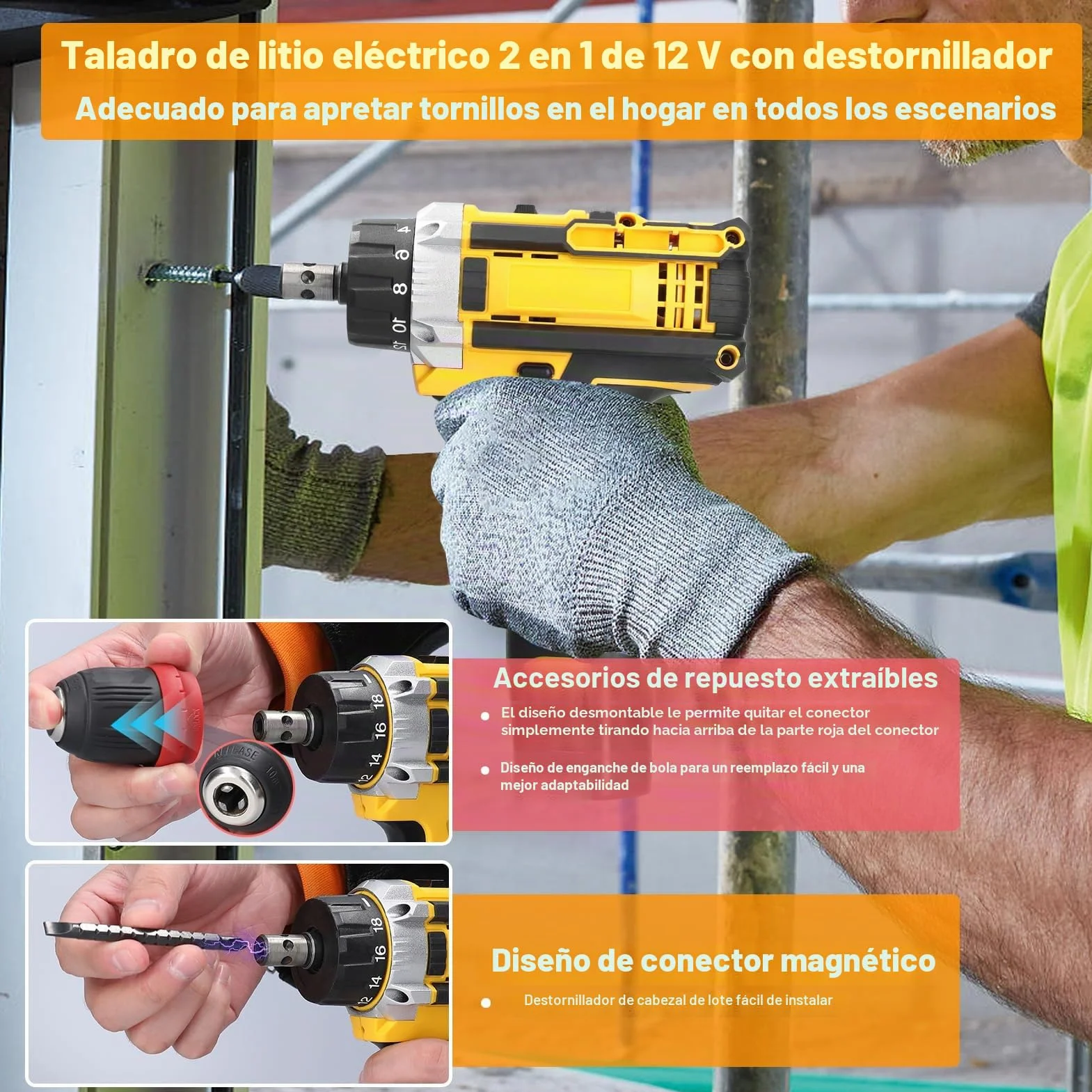 Destornillador Eléctrico, Weytoll 12V Taladro Atornillador de Litio 2 en 1, con Batería de 2 * 1300 mAh para Instalación de Electrodomésticos y Carpintería de Bricolaje, luz de Trabajo LED
