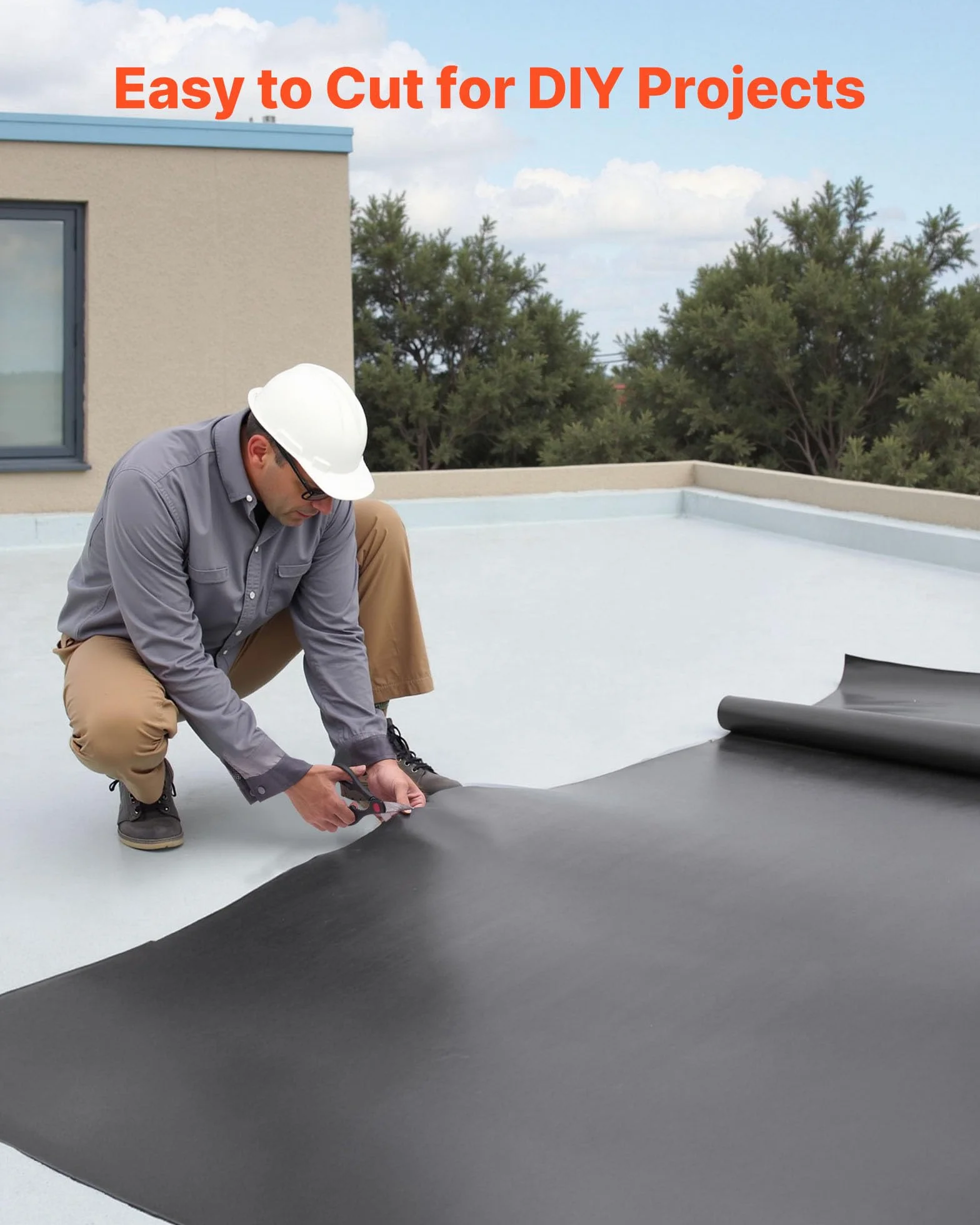 VEVOR Membrana para Techos 4,572 x 7,62 m, Lámina de EPDM de 1,14 mm, Impermeabilización de Cocheras, Duradera y Resistente a la Intemperie, Base para Autocaravanas, Techos y Estanques, Negro