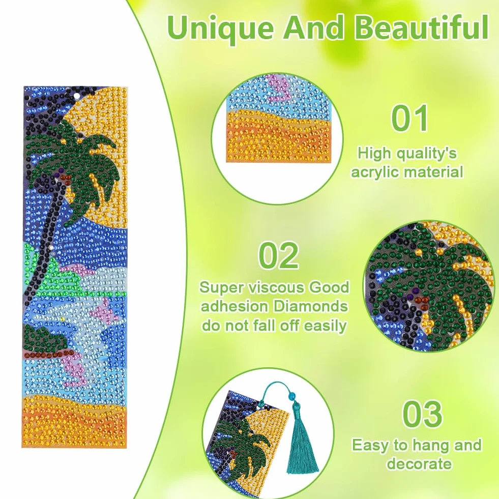 AUAUY 6PCS 5D Diamond Painting Marcapáginas Kit, Paisaje Pintura Diamantes, Marcadores de Libros para Niños y Adultos