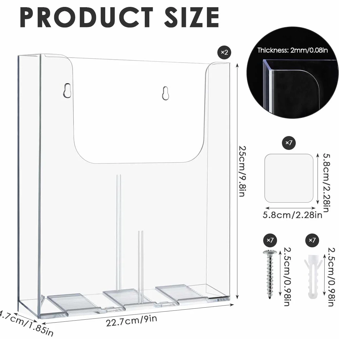 Soporte para Folletos Pared Transparente A4 Acrílico 2PCS con Tornillos