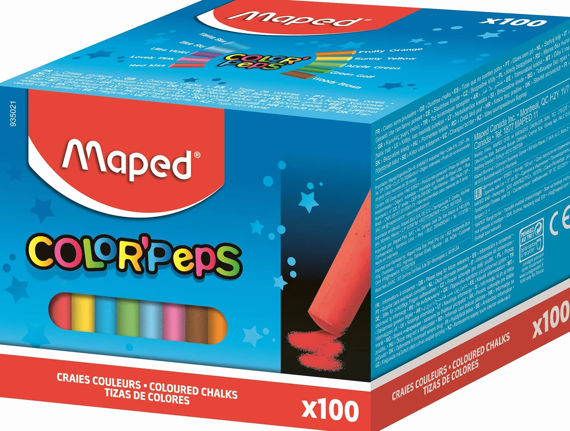 Maped Tizas Finas para Pizarra Caja 100 Unidades 10 Colores Brillantes