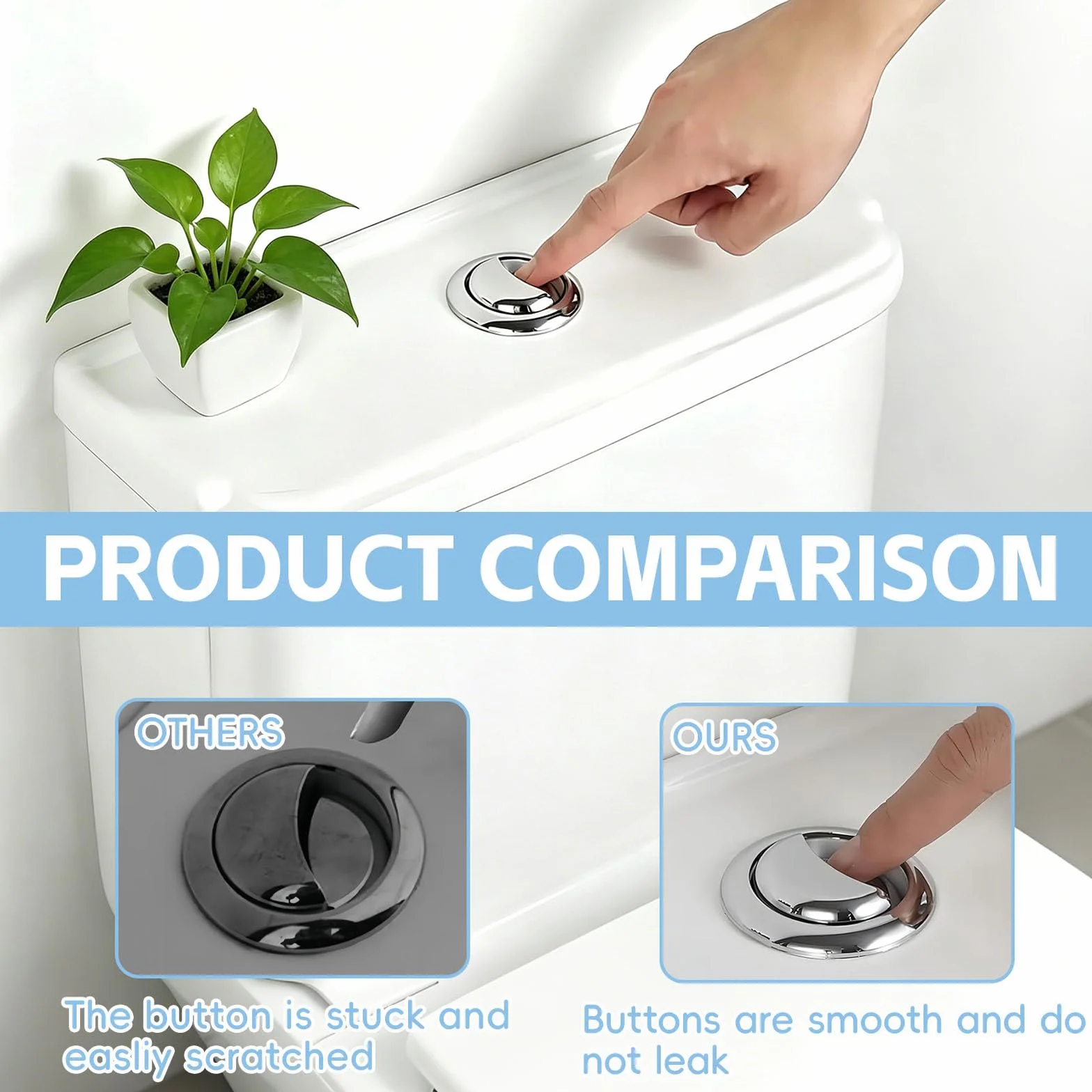 Botón Cisterna WC Universal, Doble Descarga, Kit Repuesto Pulsador, Compatible Diámetro 3,7-4,4cm, Diseño Plata