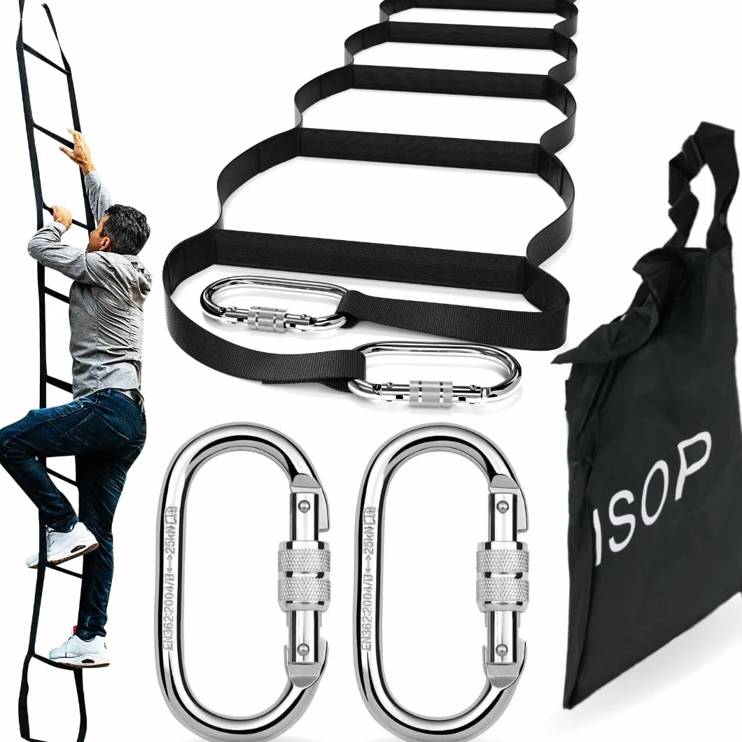 Escalera de Escape de Incendio de 6 Pisos 15 m | Cuerda de Seguridad Multifuncional y Resistente a la Intemperie | Cinta Con Ganchos de Resorte | Ligera, Compacta y Portátil