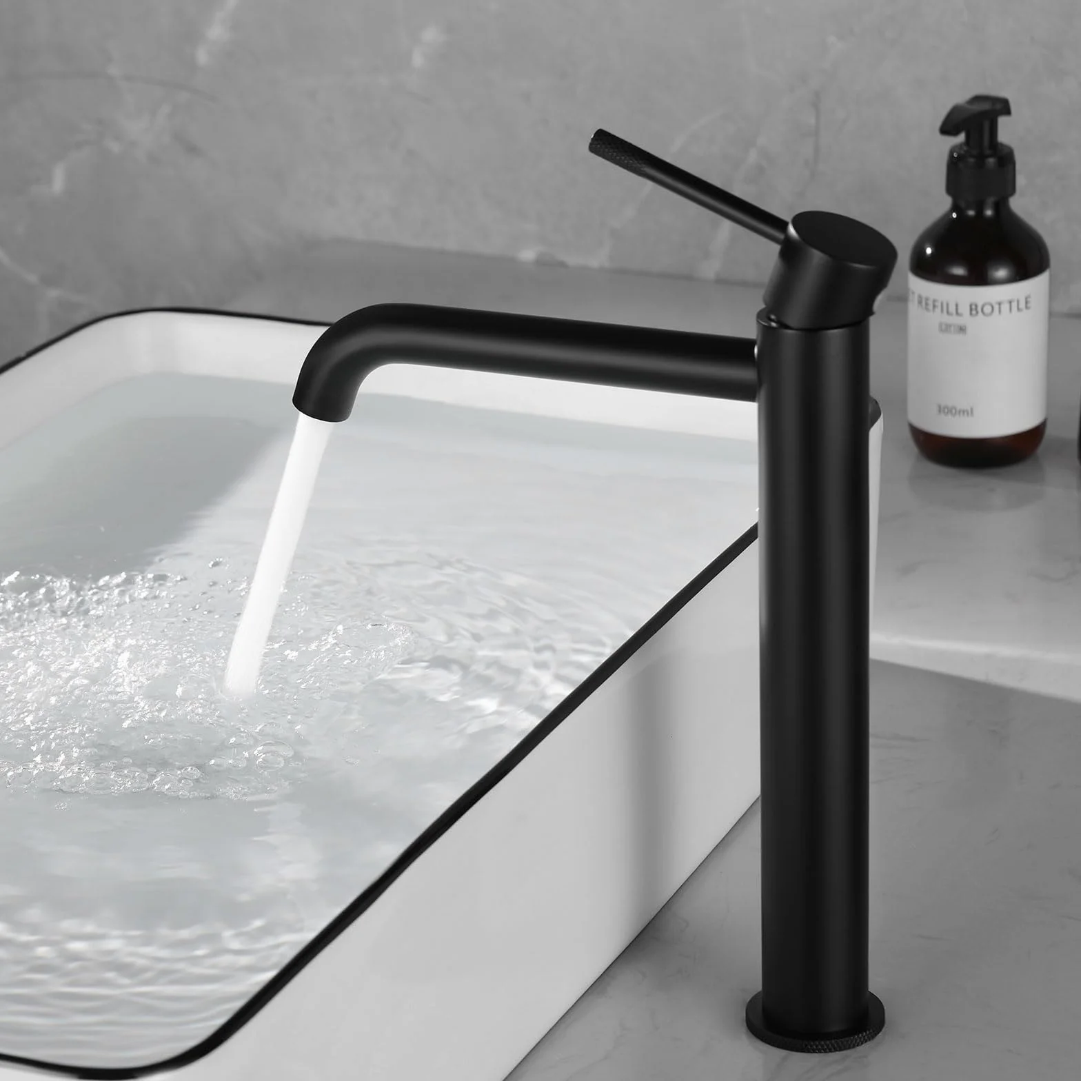 PHASAT Grifo para Lavabo de Baño Negro Alto, Grifo Monomando Lavabo de 304 Acero Inoxidable, Grifo Mezclador de Lavabo PTMP22B