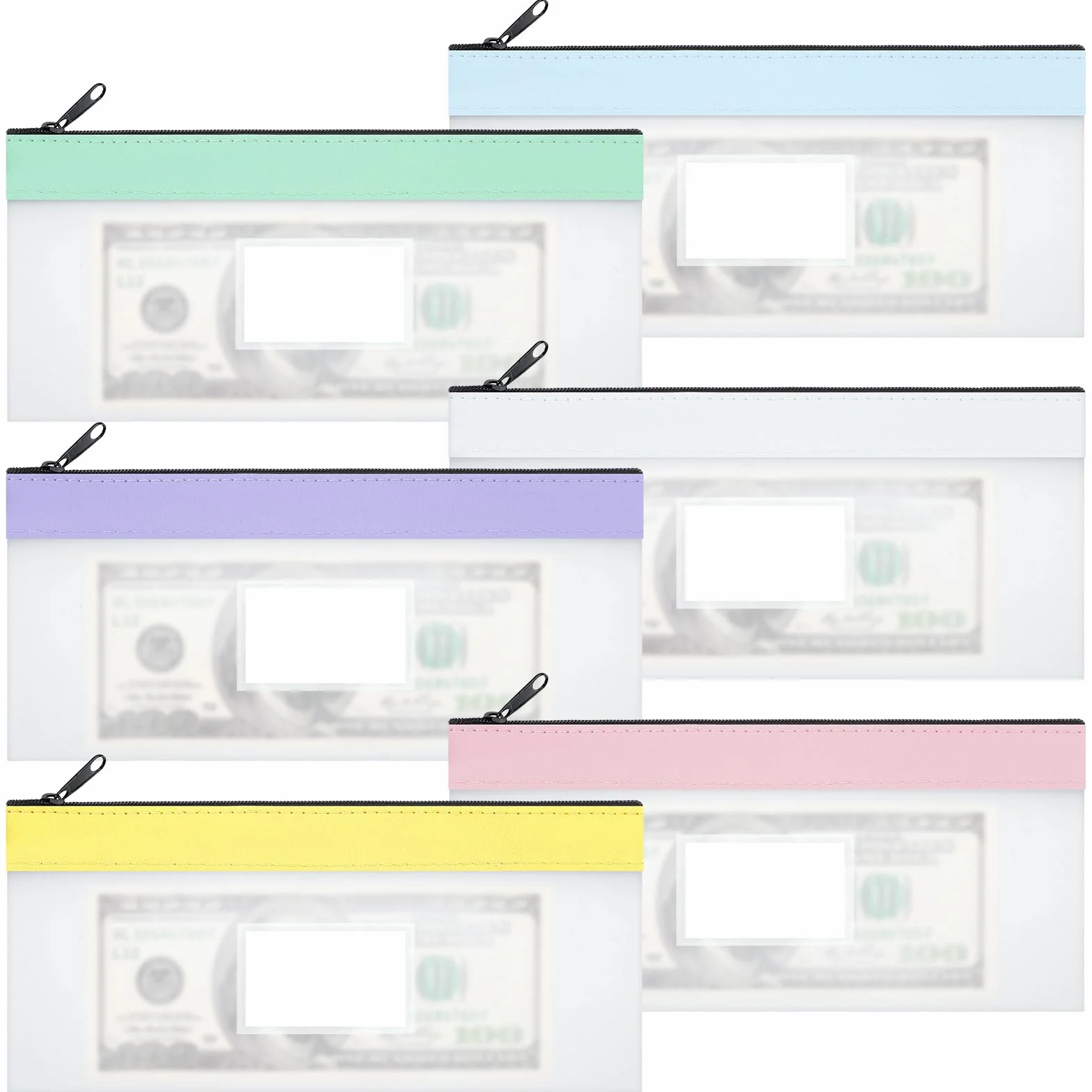 Carteras de dinero 20x10 cm con ranura, sobres transparentes para efectivo y organizador de recibos, 6 unidades