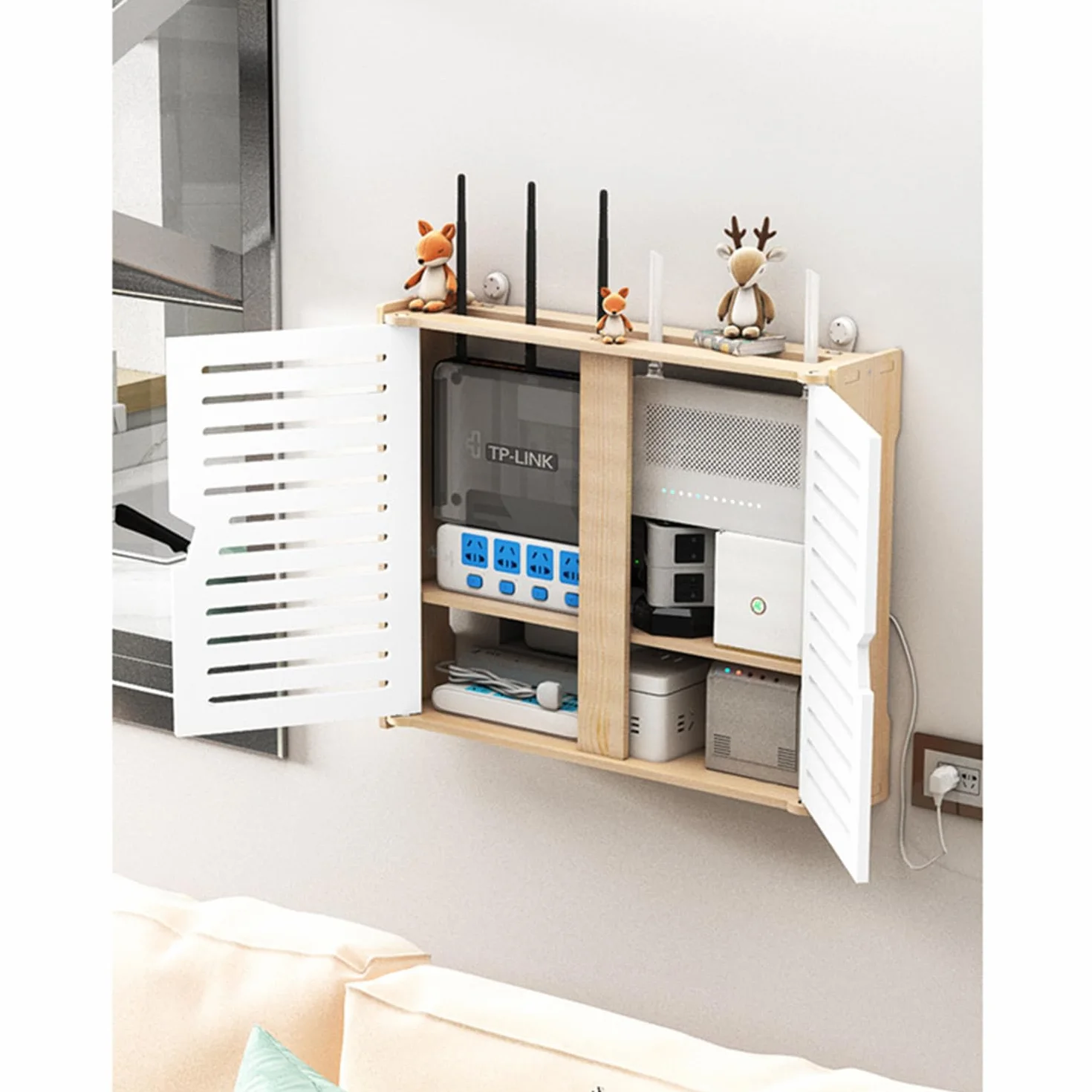 PPGE HOME Router Rack, Soporte de Pared, Caja WiFi, Almacenamiento Montado en la Pared, Gestión de Cables, Estante Decorativo