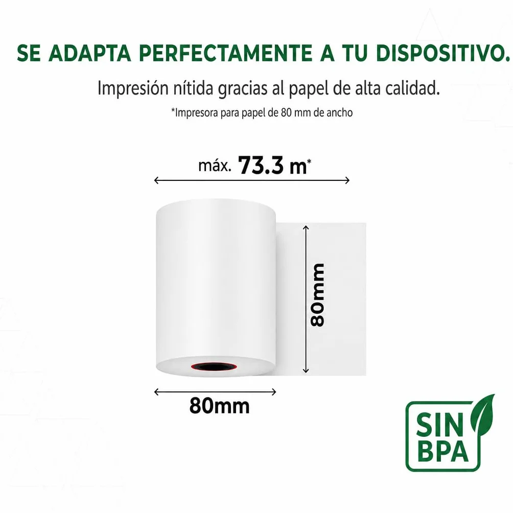 Rollos térmicos de 80 mm x 80 mm x 12 mm para terminal POS, impresora EPOS, sistema POS – Sin BPA – 20 unidades
