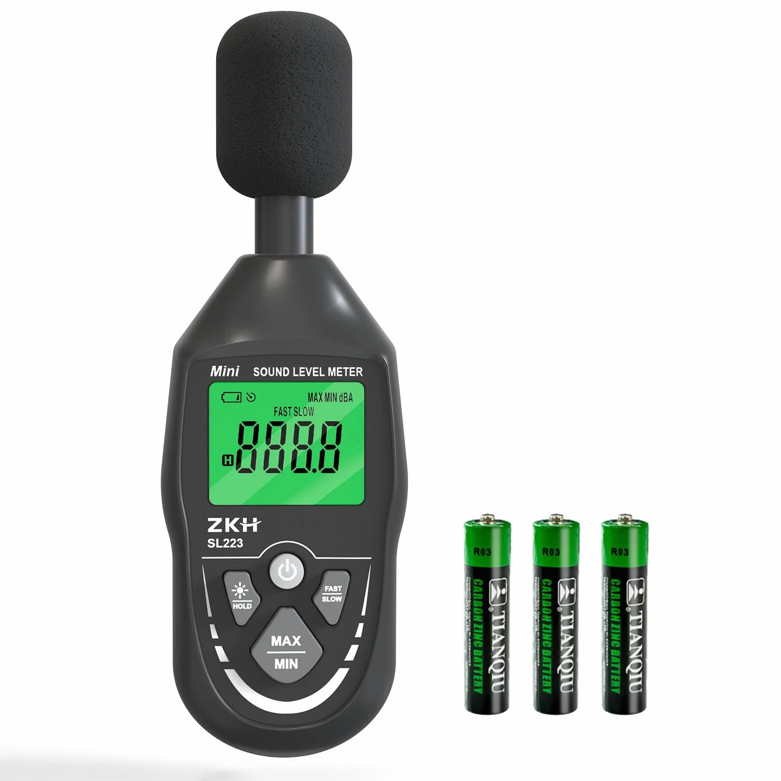 ZKH Sonometro Digital Portátil Rango 30-130dB Pantalla LCD Ponderación A Precisión ±1.5dB