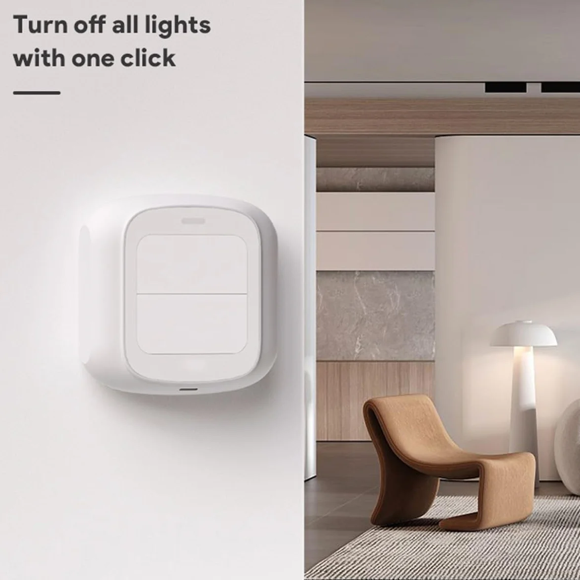 Interruptor Inteligente Interruptor Wifi de 2 Botones Interruptor Inteligente de Escena Repetidor Compatible con Tuya Smart Life(Incompatible con Alexa)