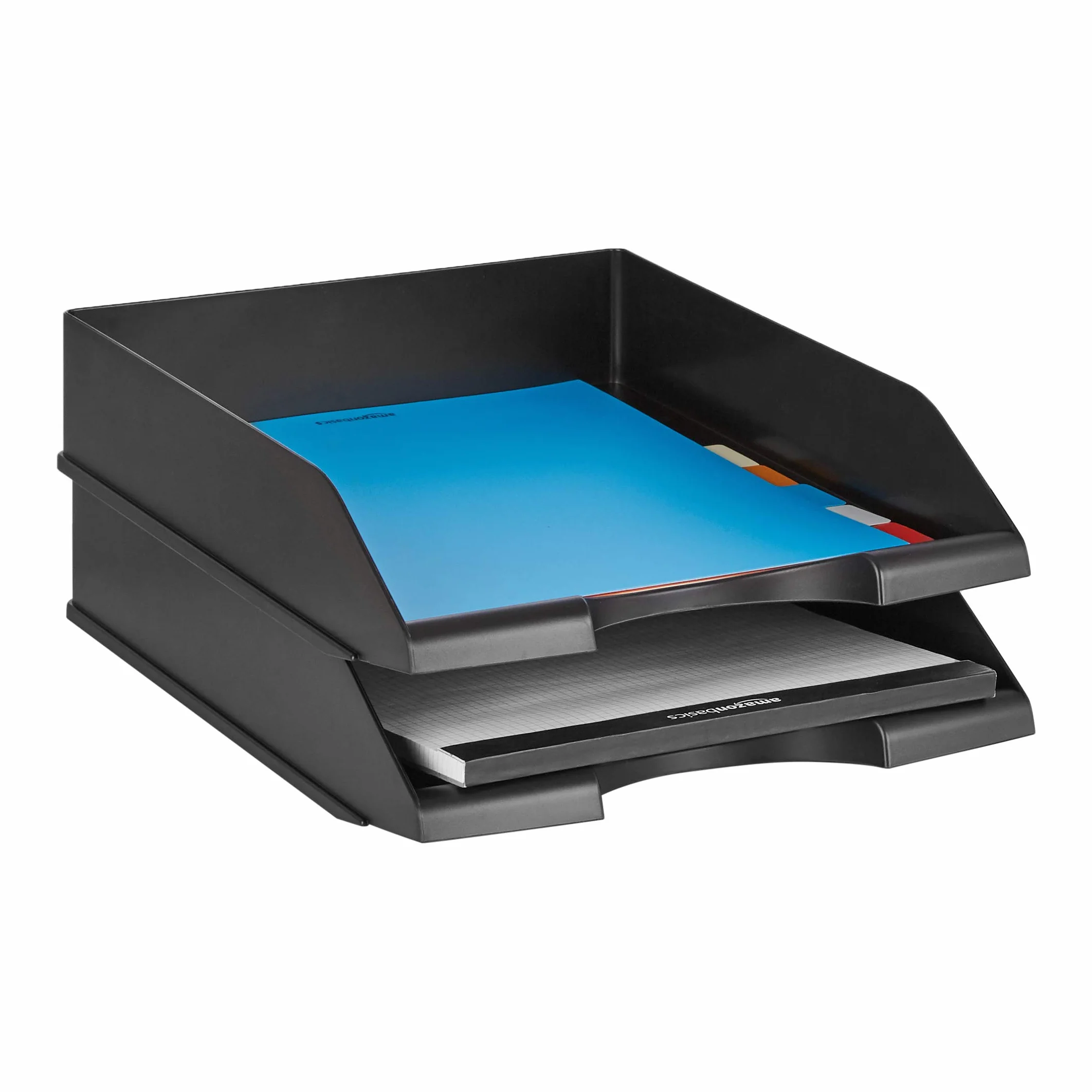 Amazon Basics Rectangular Organizador de cartas apilable, bandeja de escritorio, paquete de 2, Tamaño carta, negro