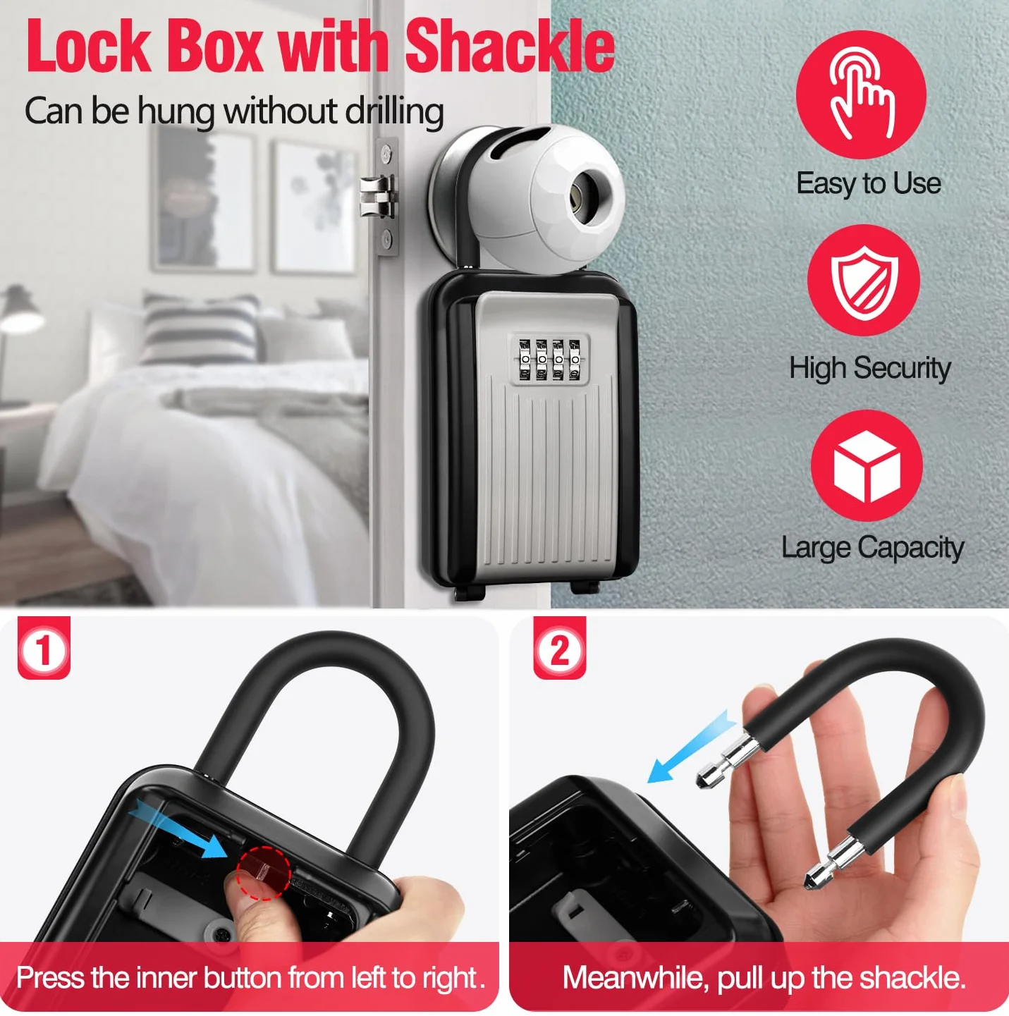 TEUEN Caja Fuerte de Llaves Exterior, Caja Fuerte para Llaves con Combinación de 4 Dígitos, Caja de Seguridad Impermeable Gran Capacidad Montaje en Pared para Hogar,Oficina,Garaje
