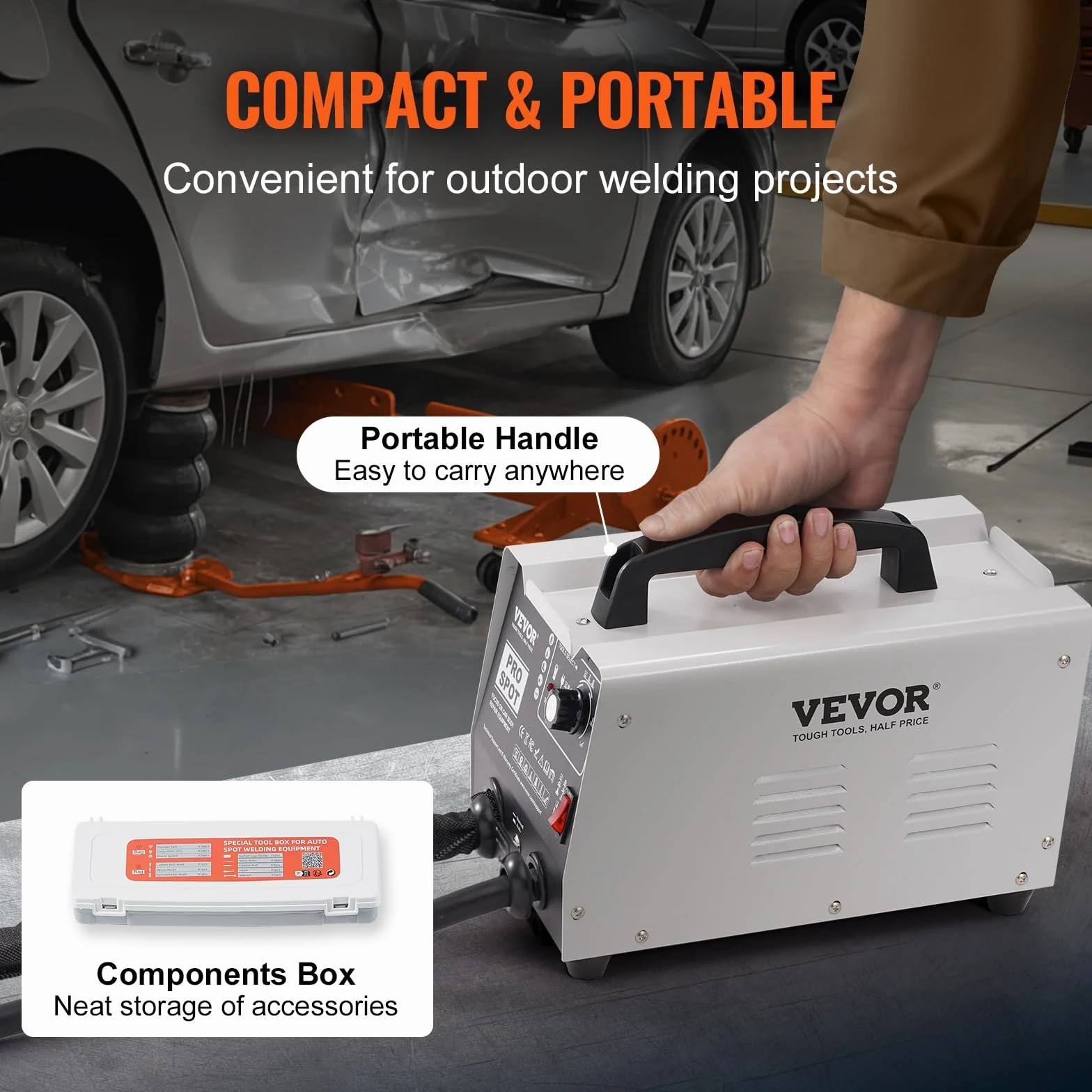VEVOR Kit de Reparación de Abolladuras con Soldador de Pernos 1,8kW Extractor de Abolladuras con Soldador por Puntos con Soldadura Automática y Manual 7 Modos para Carrocería de Automóvil, Camión