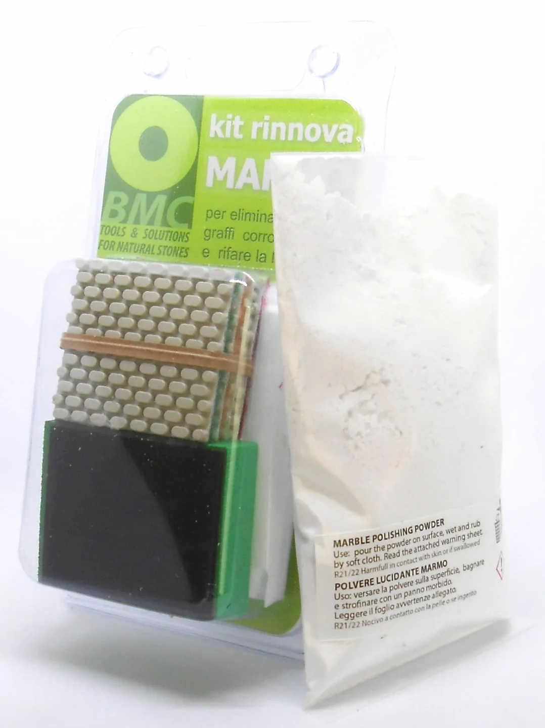 BMC Renovación Mármol MAXI kit de pulido manual de mármol con miniplacas de diamante para lijado grueso, medio y fino, y pulido de mármol y piedra caliza con polvo de pulido, 100 gr adicional