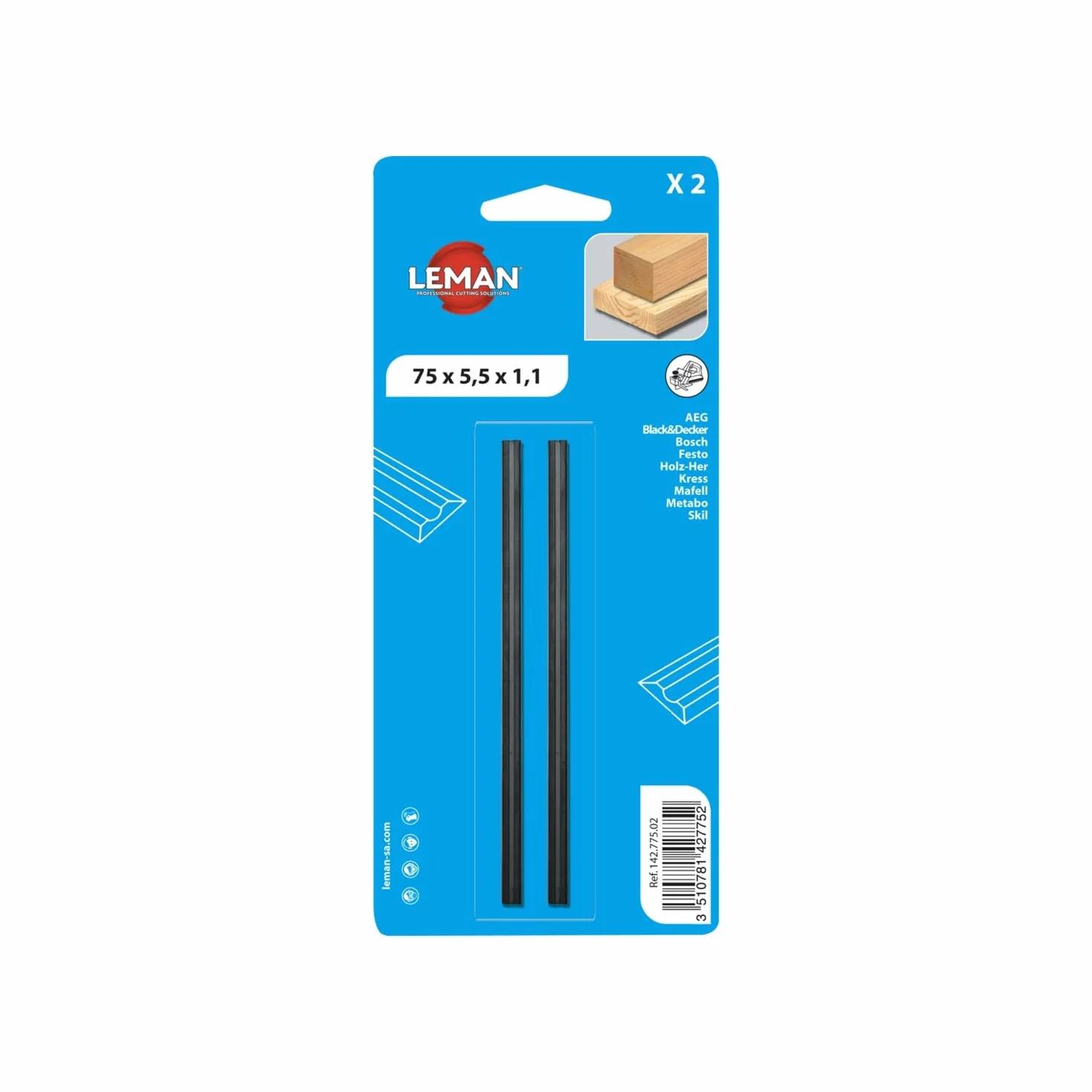Leman 142.778.02 - Pack de 2 cuchillas de cepillo eléctrico (MD 78 x 5,5 x 1,1 mm)
