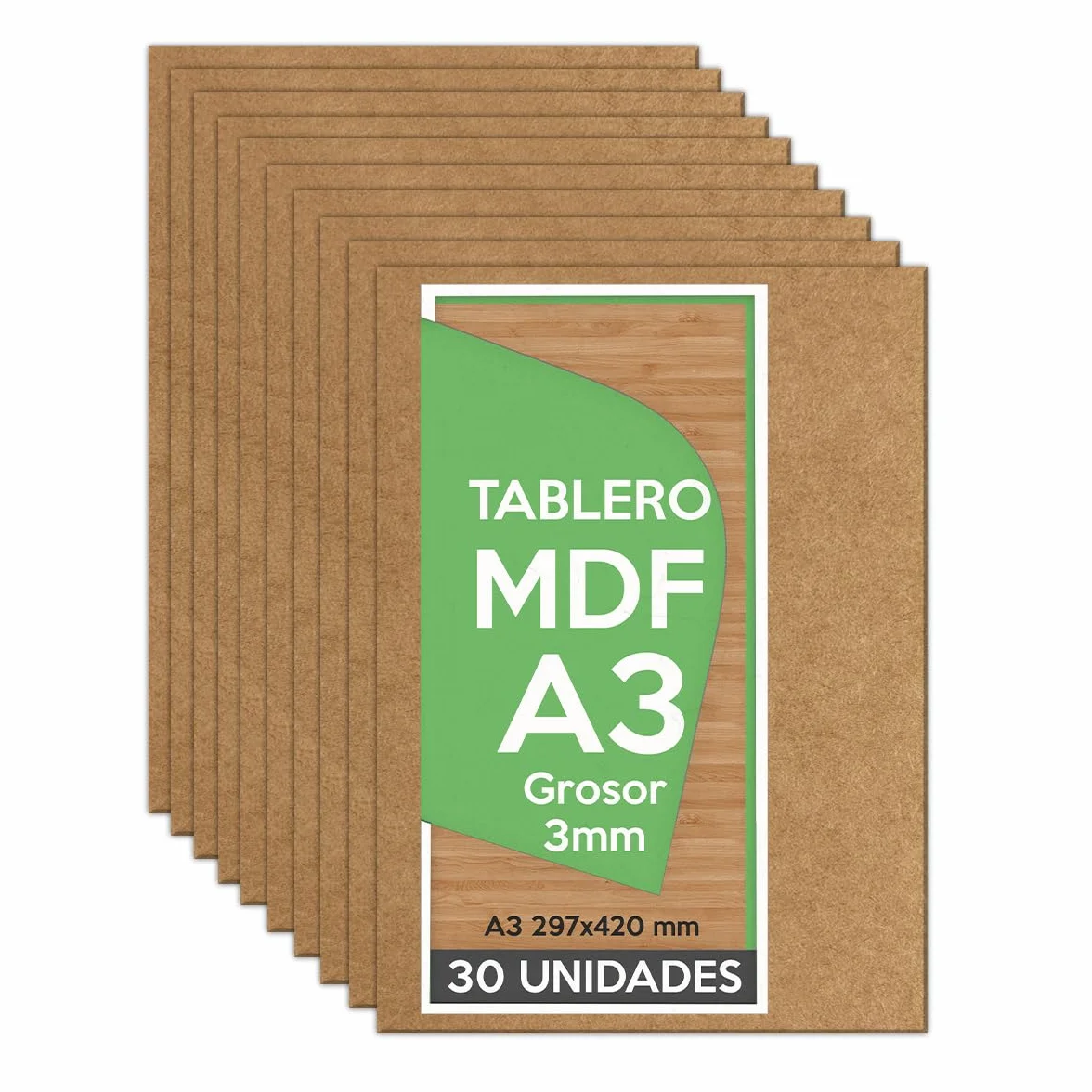 Tablero Madera DM (MDF) A3 297x420 x 3mm (30 paneles) - Bricolaje, Manualidades, Corte Láser, Marqueteria, Calado, Artesanía - Paneles de Madera de Ingeniería para Manualidades
