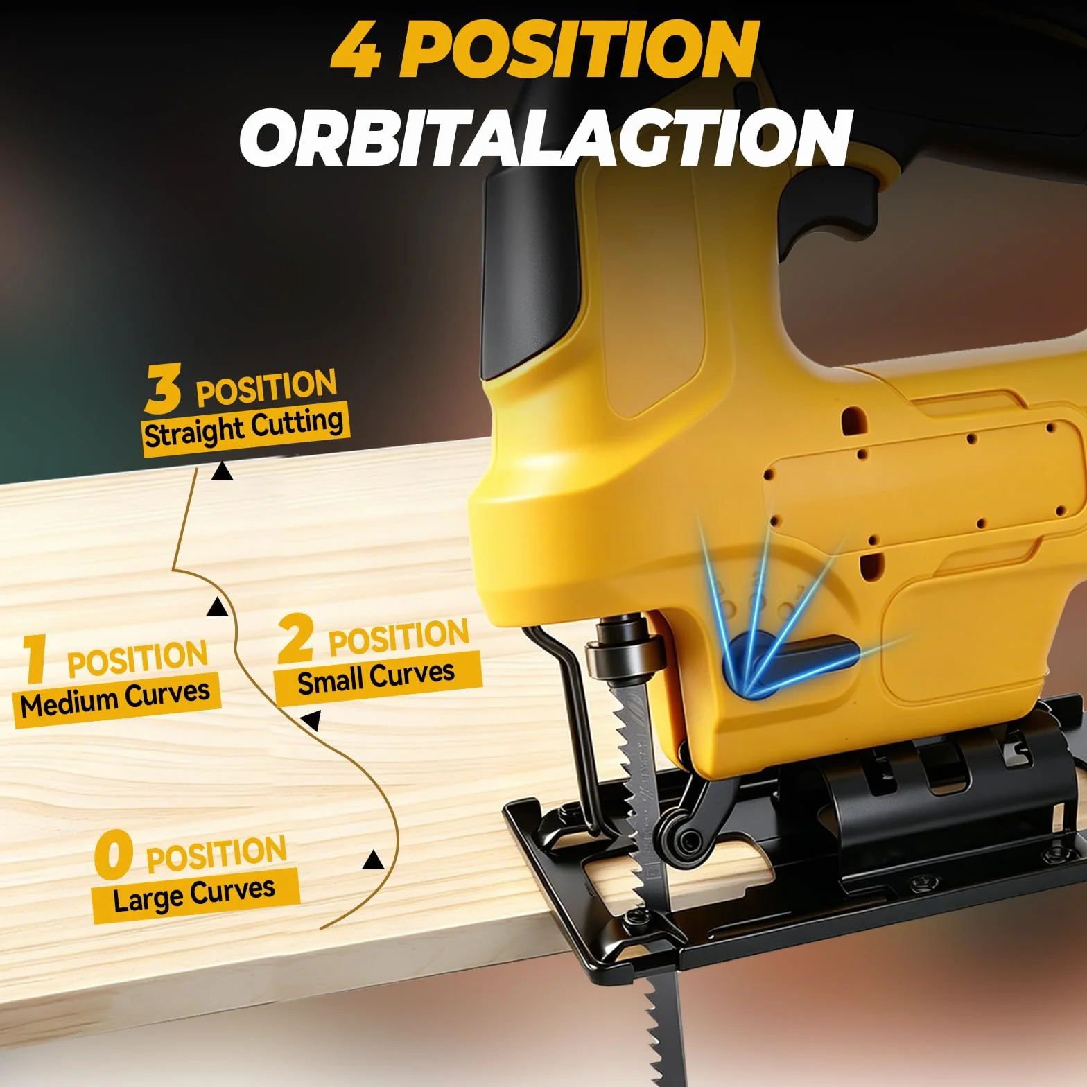 Sierra de calar inalámbrica compatible con baterías DEWALT de 18 V/20 V, 20.000 rpm, motor sin escobillas, 4 posiciones de carrera, regulación de velocidad continua, carrera de 23 mm, 0-2750 carreras