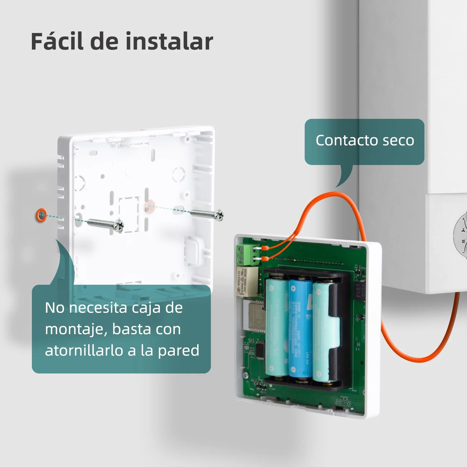Termostato WiFi de 2 Hilos a Pilas para calderas de Gas.termostatos programable Diario controlable por Tuya o Smart Life.Termostato Compatible con Google Assistant y Alxea.