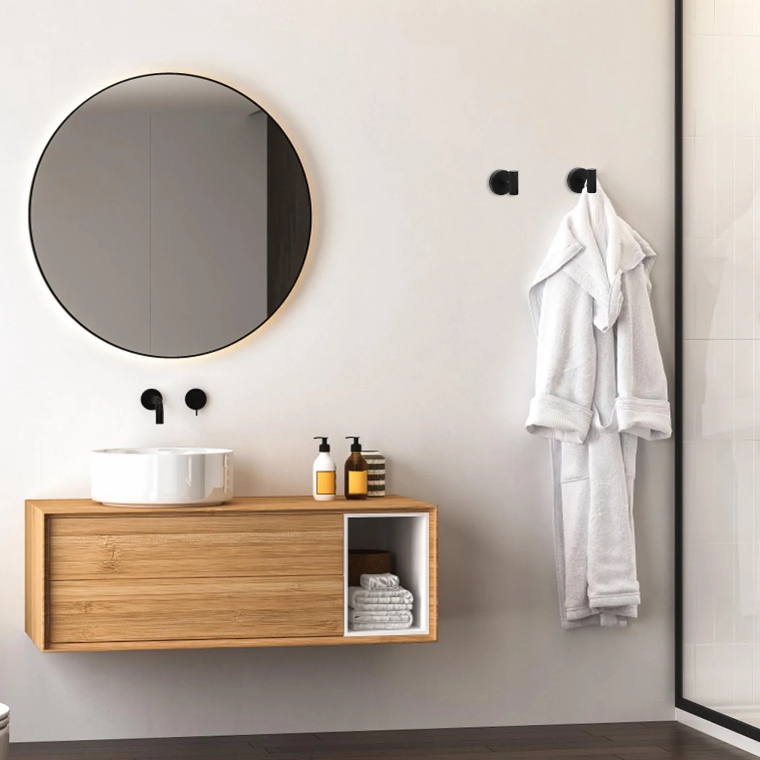 4 Piezas Ganchos para Abrigos Montados en Pared, Ganchos para Toalla, Gancho de Acero Inoxidable con Tornillos, Colgador Toalla Baño, Colgar Pared Gancho Negro Mate, para Baño Ducha Cocina