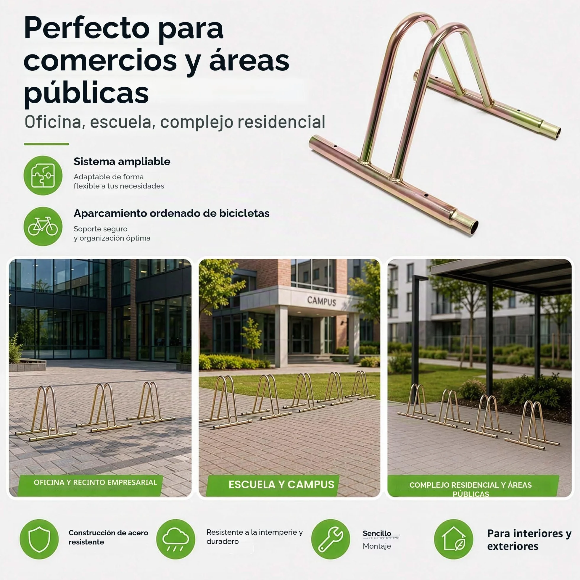 WilTec Bicicletas Aparcamiento bicis Aparcabicis Metal Exterior Suelo