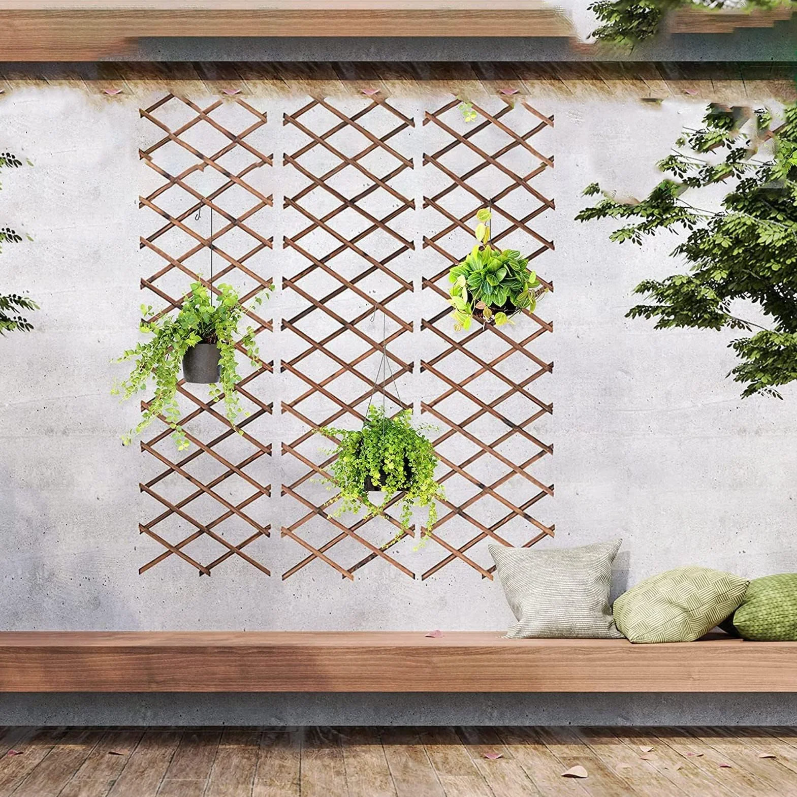 Atyhao Enrejado de Plantas Extensible, Enrejado de Pared de Valla de Enrejado de Madera Decorativa para Exteriores, Soporte de Valla de Enrejado para Flores de Enredaderas Trepadoras